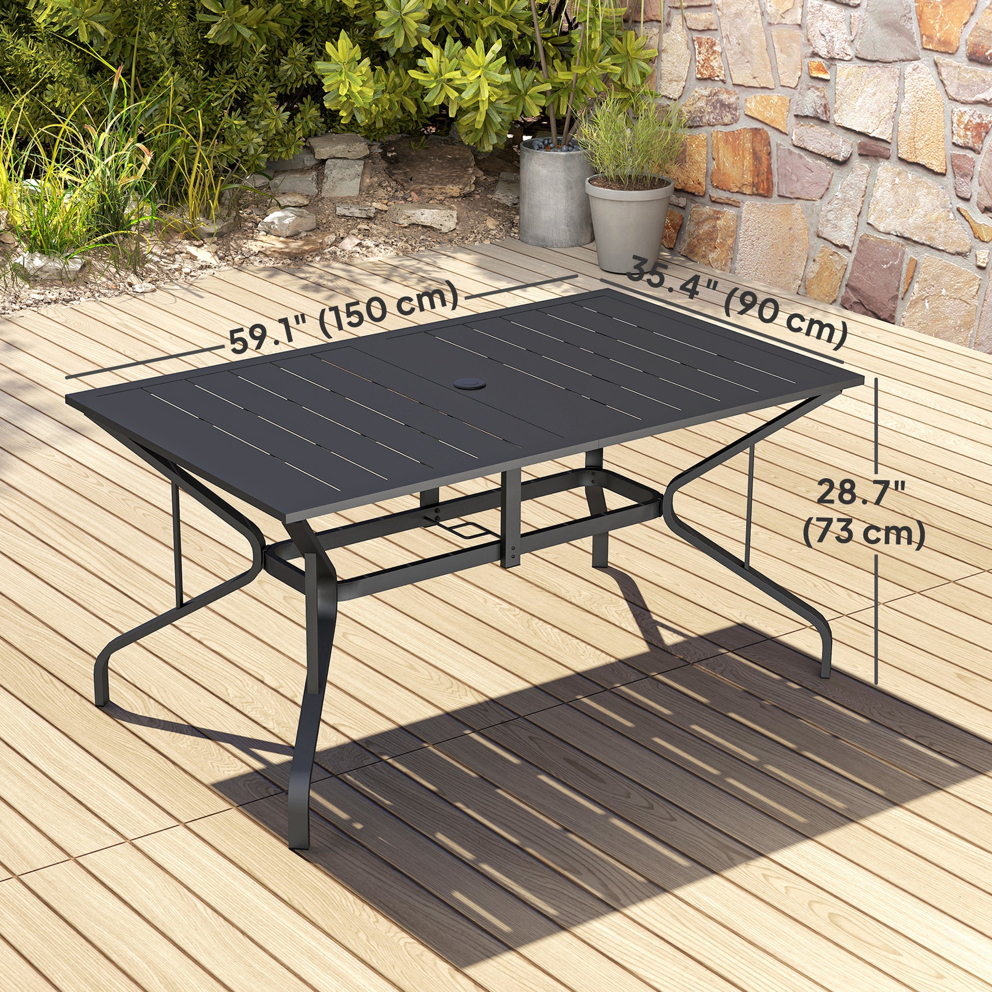 Patio Dining Table 59" Rectangle - Black Steel-DECOROLALA