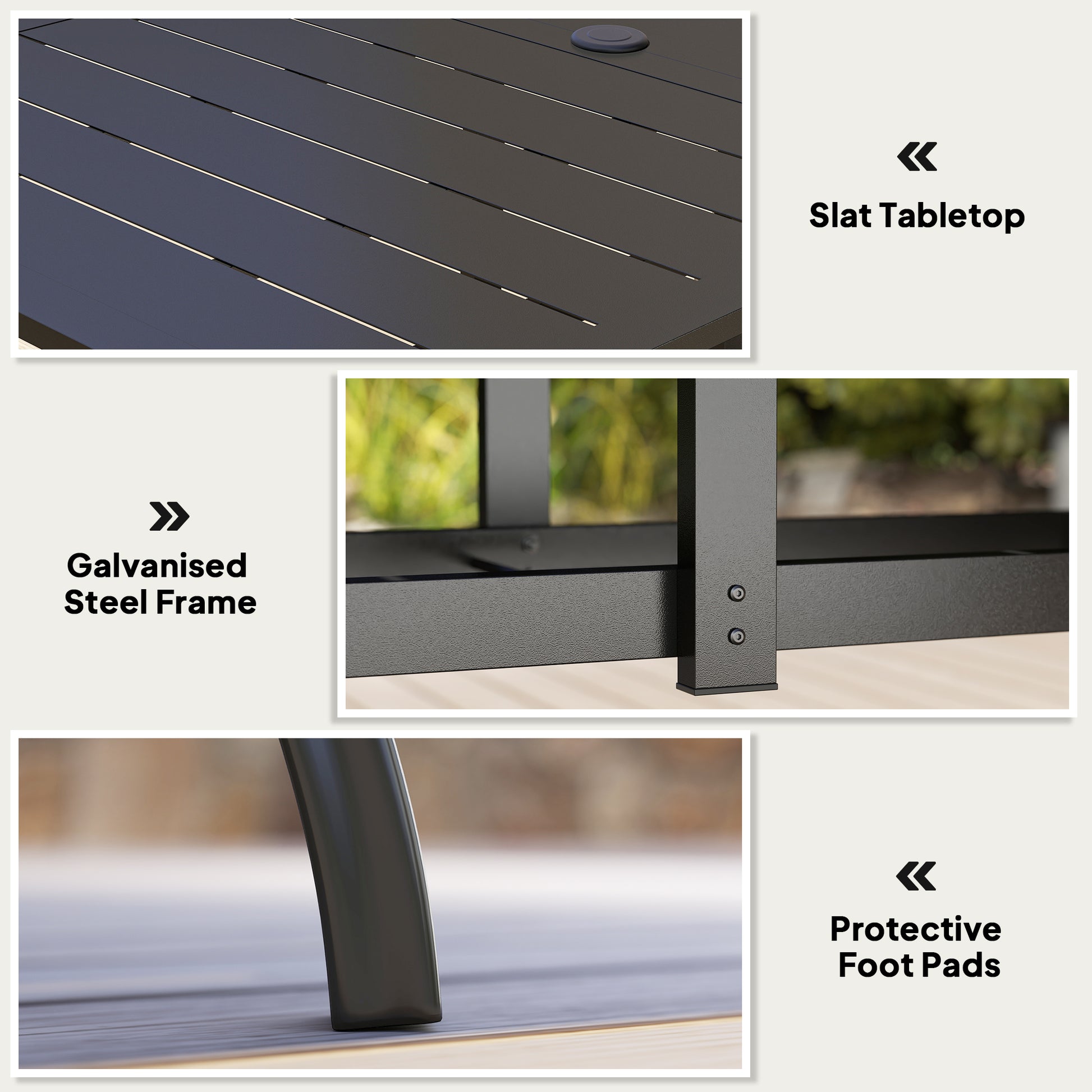 Patio Dining Table 59" Rectangle - Black Steel-DECOROLALA