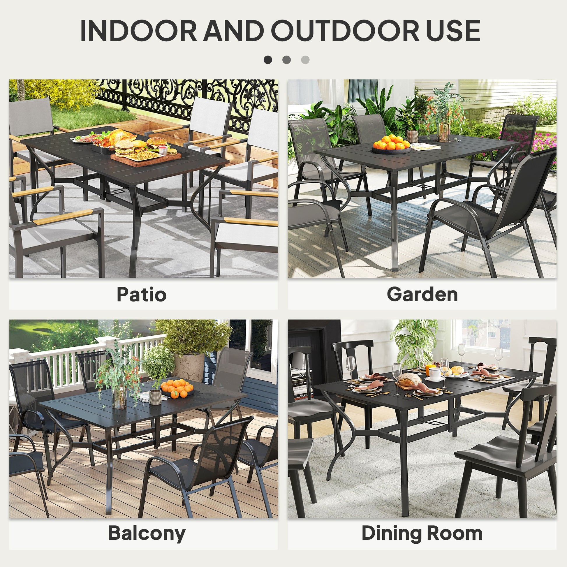 Patio Dining Table 59" Rectangle - Black Steel-DECOROLALA
