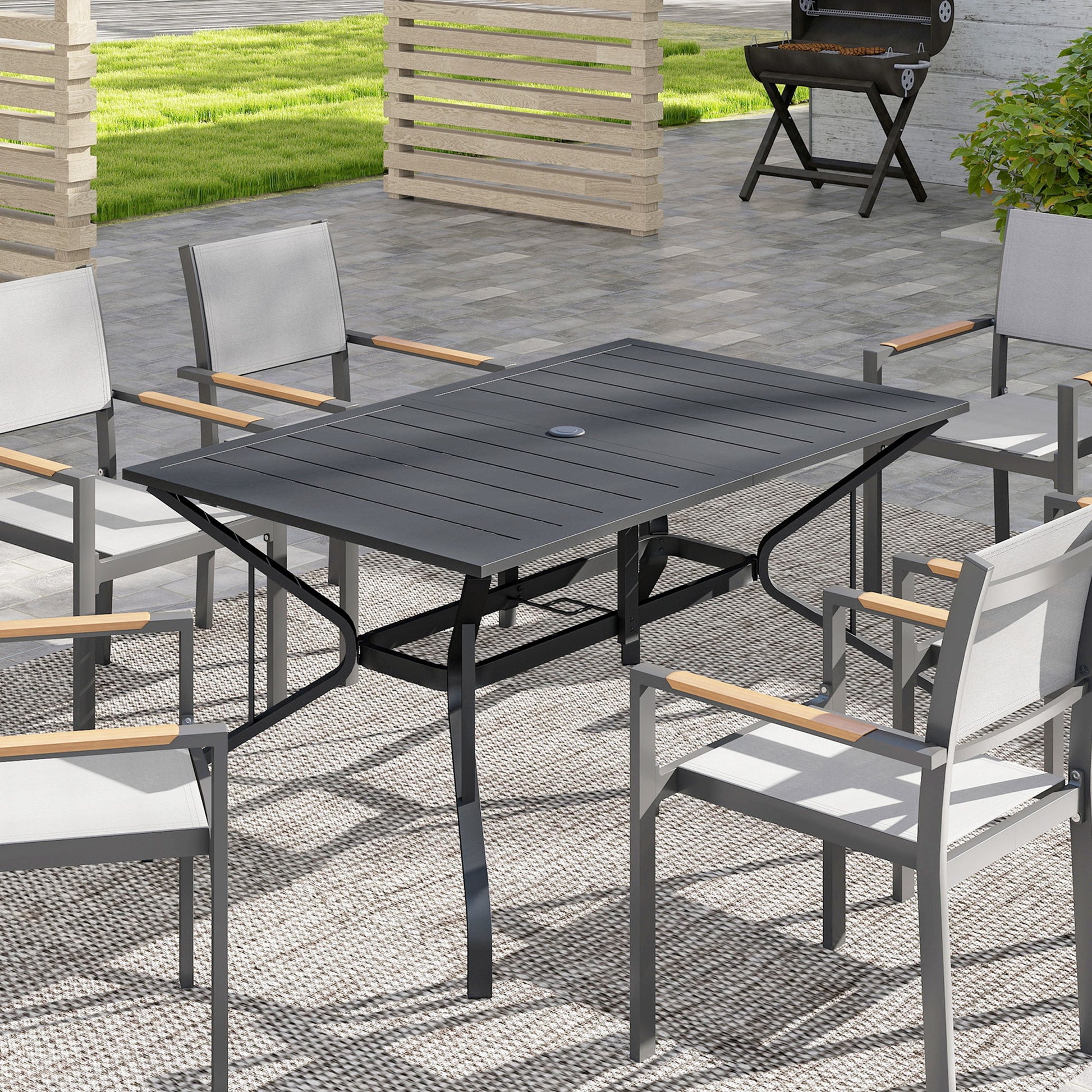 Patio Dining Table 59" Rectangle - Black Steel-DECOROLALA