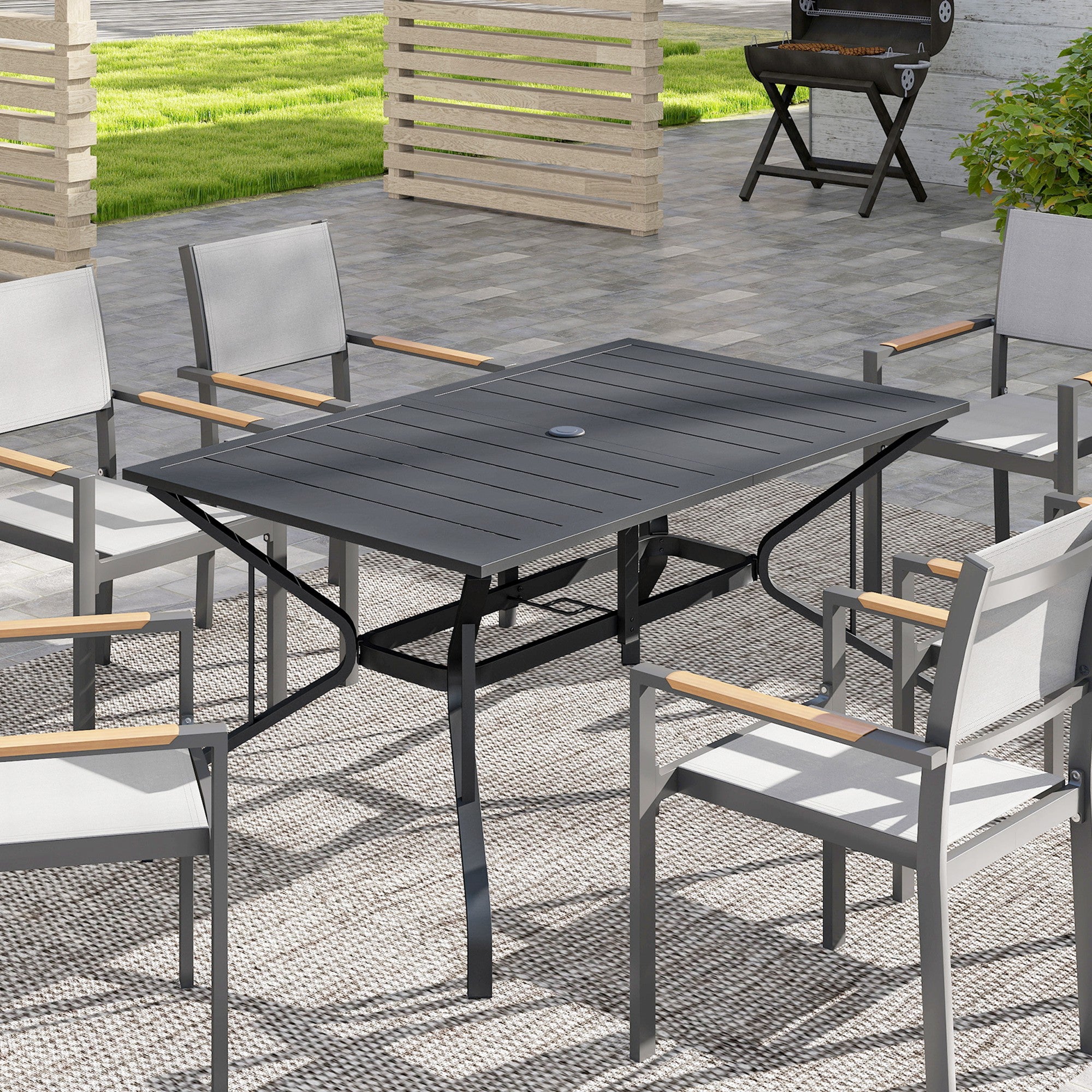 Patio Dining Table 59" Rectangle - Black Steel-DECOROLALA