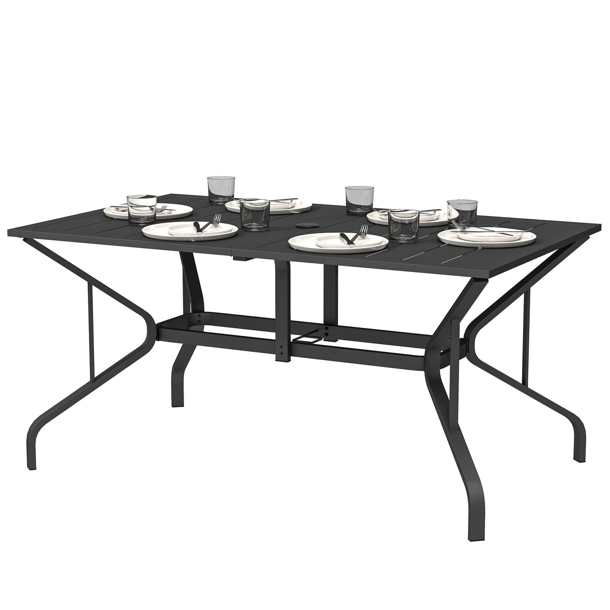 Patio Dining Table 59" Rectangle - Black Steel-Patio Dining Tables-DECOROLALA
