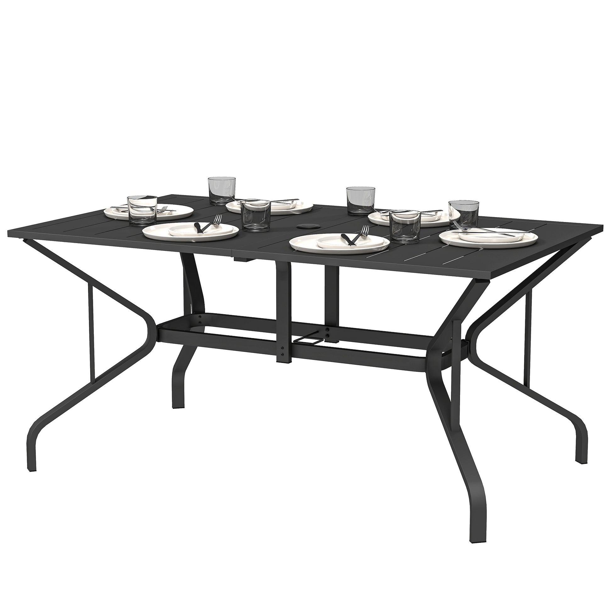 Patio Dining Table 59" Rectangle - Black Steel-DECOROLALA