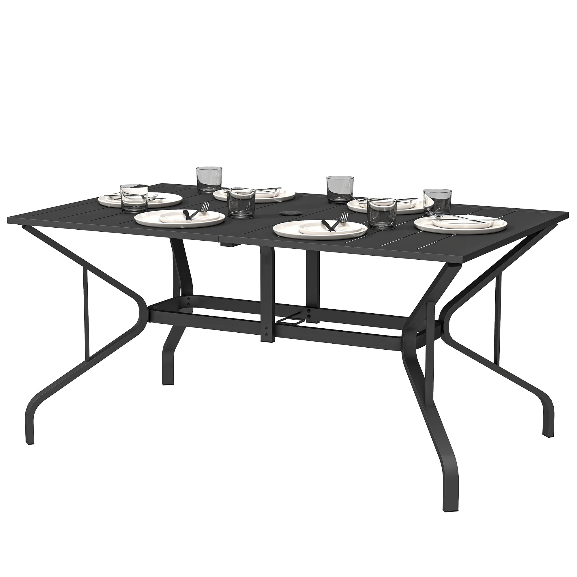 Patio Dining Table 59" Rectangle - Black Steel-DECOROLALA