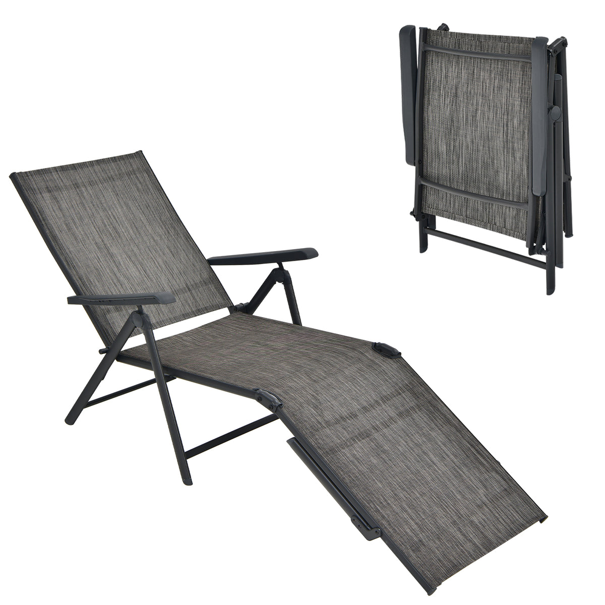 Patio Foldable Chaise Lounge Chair with Backrest and Footrest-Gray-Outdoor Chairs & Seating-DECOROLALA