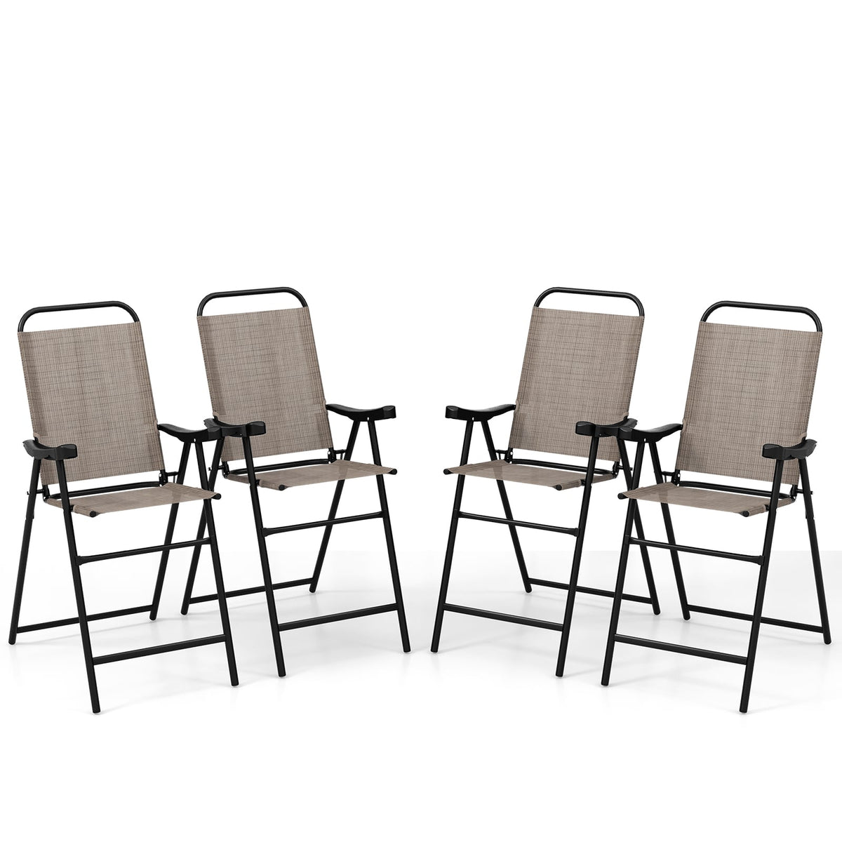 Patio Folding Bar Stool Set of 4 with Metal Frame and Footrest-Coffee-Outdoor Bar Furniture-DECOROLALA