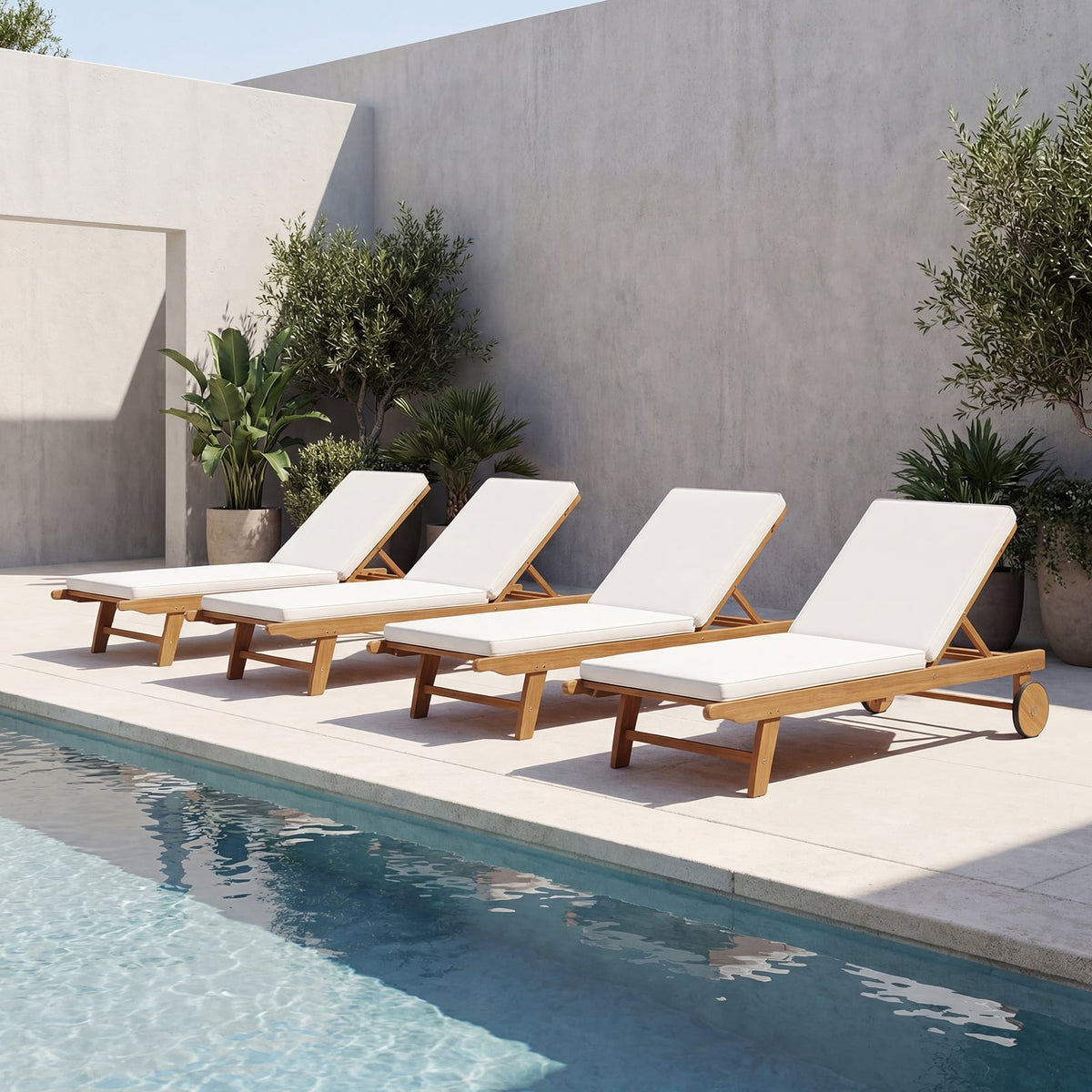 Patio Folding Eucalyptus Wood Chaise Lounge with 5-Level Adjustable Backrest-Outdoor Chaise Lounges-DECOROLALA