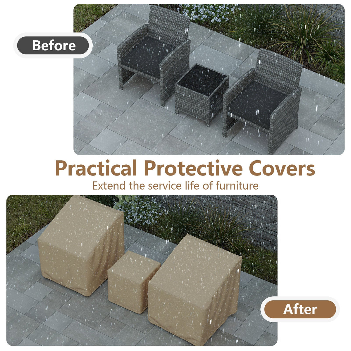 Patio Furniture Covers Waterproof Outdoor Conversation Covers for 3 Pieces Bistro Set-Beige-Outdoor Furniture Accessories-DECOROLALA