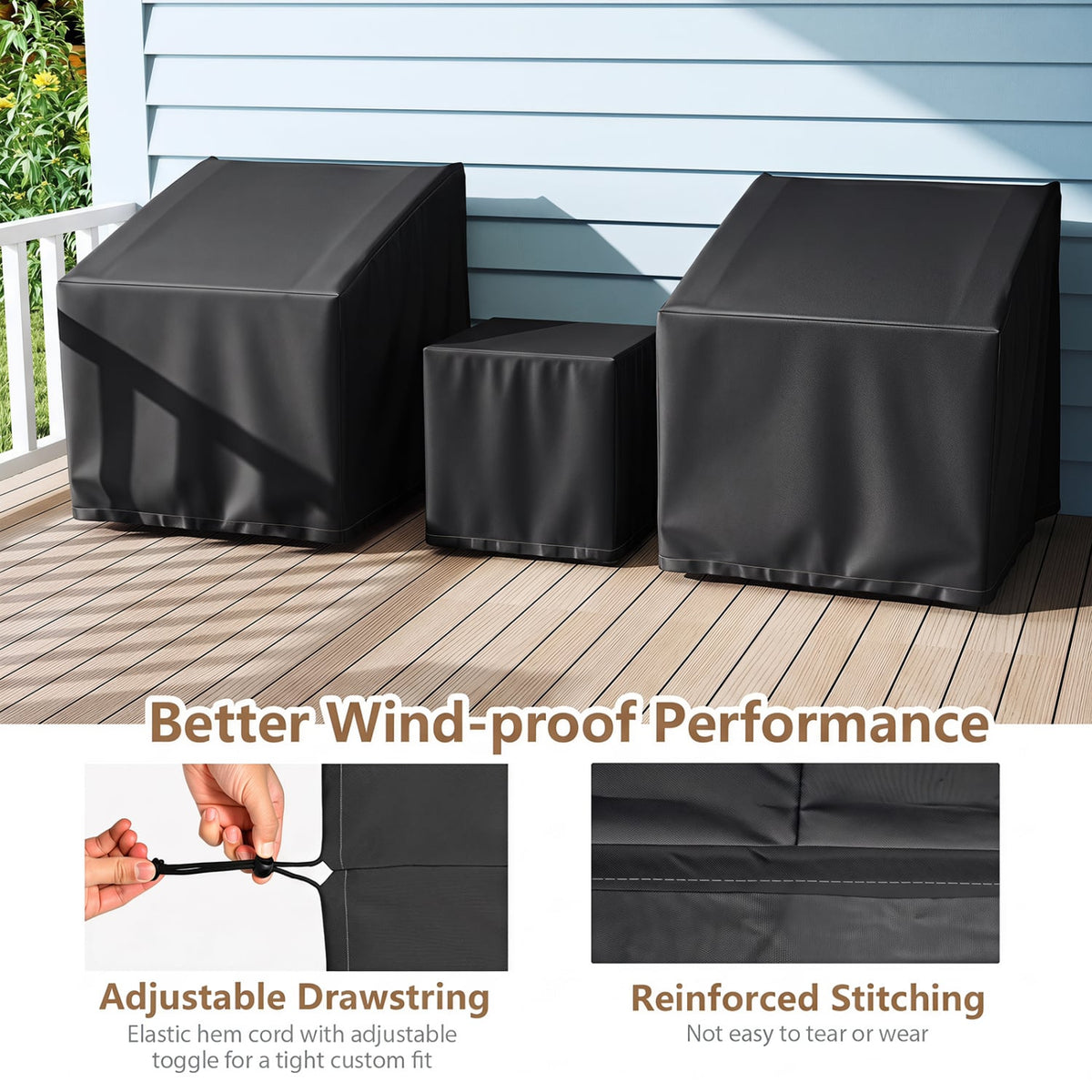 Patio Furniture Covers Waterproof Outdoor Conversation Covers for 3 Pieces Bistro Set-Black-Outdoor Furniture Accessories-DECOROLALA