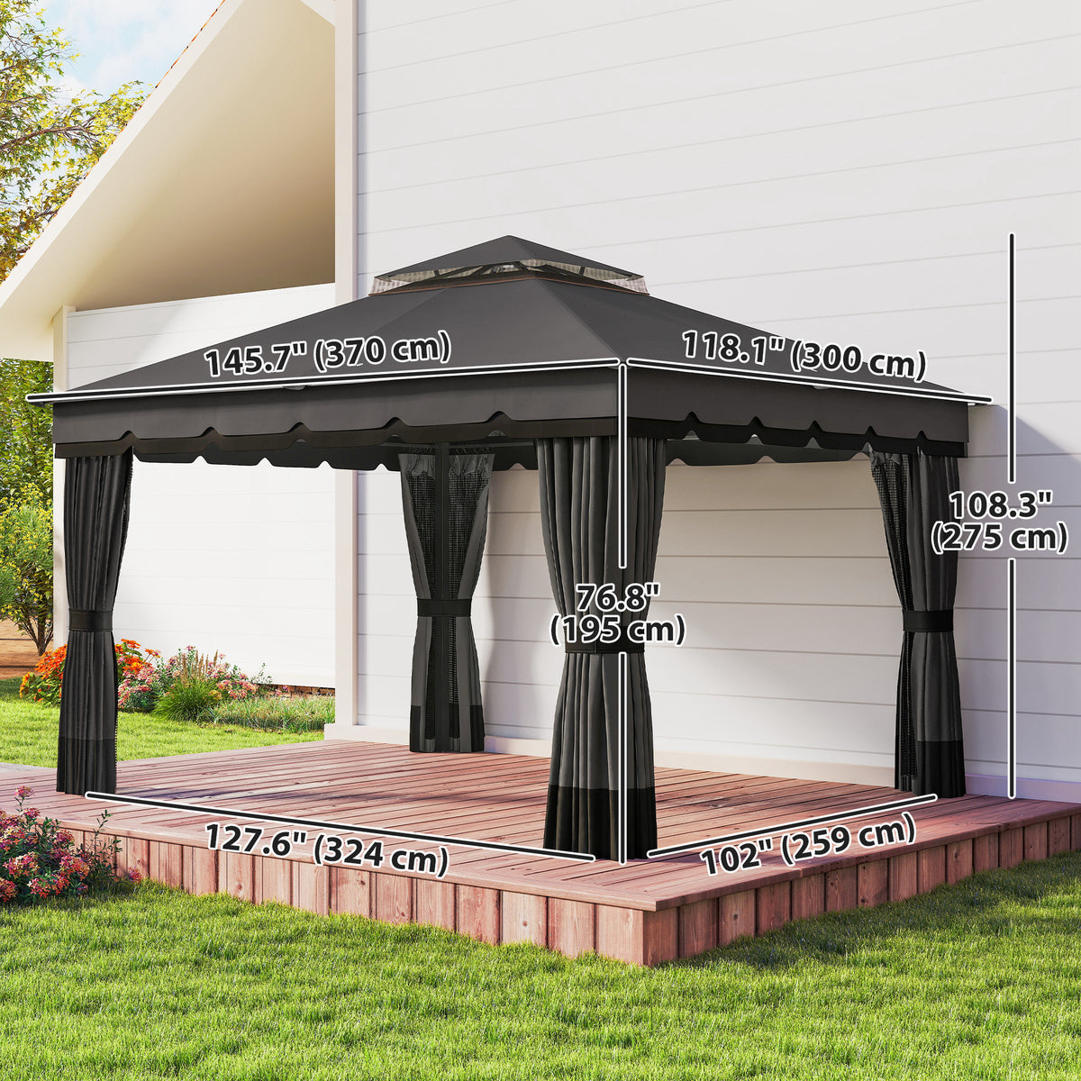 Patio Gazebo 10' x 12' Double Roof Dark Grey-Gazebos-DECOROLALA