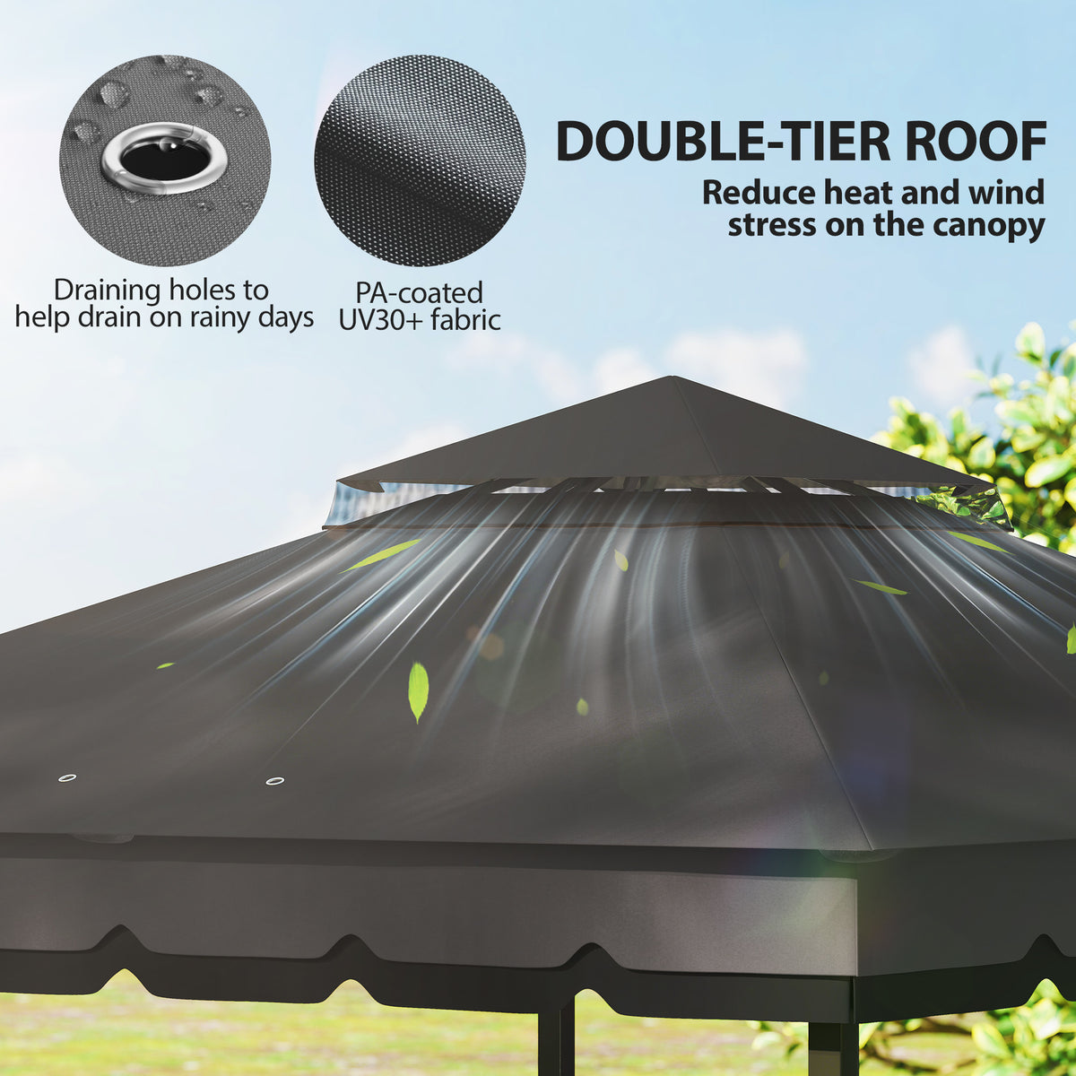 Patio Gazebo 10' x 12' Double Roof Dark Grey-Gazebos-DECOROLALA