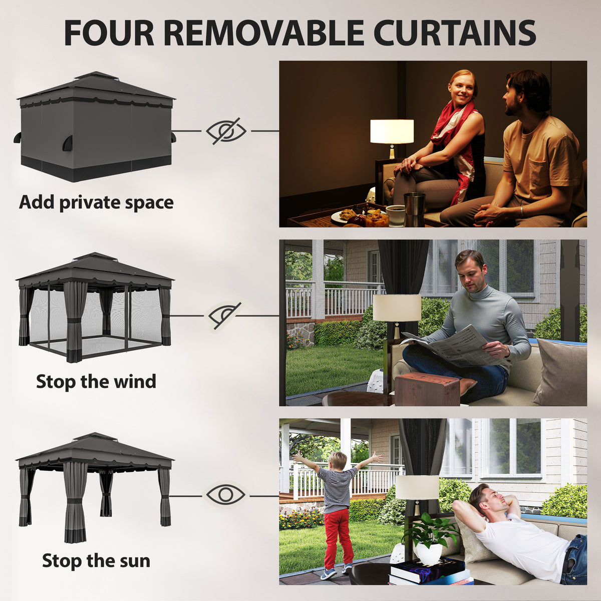 Patio Gazebo 10' x 12' Double Roof Dark Grey-Gazebos-DECOROLALA