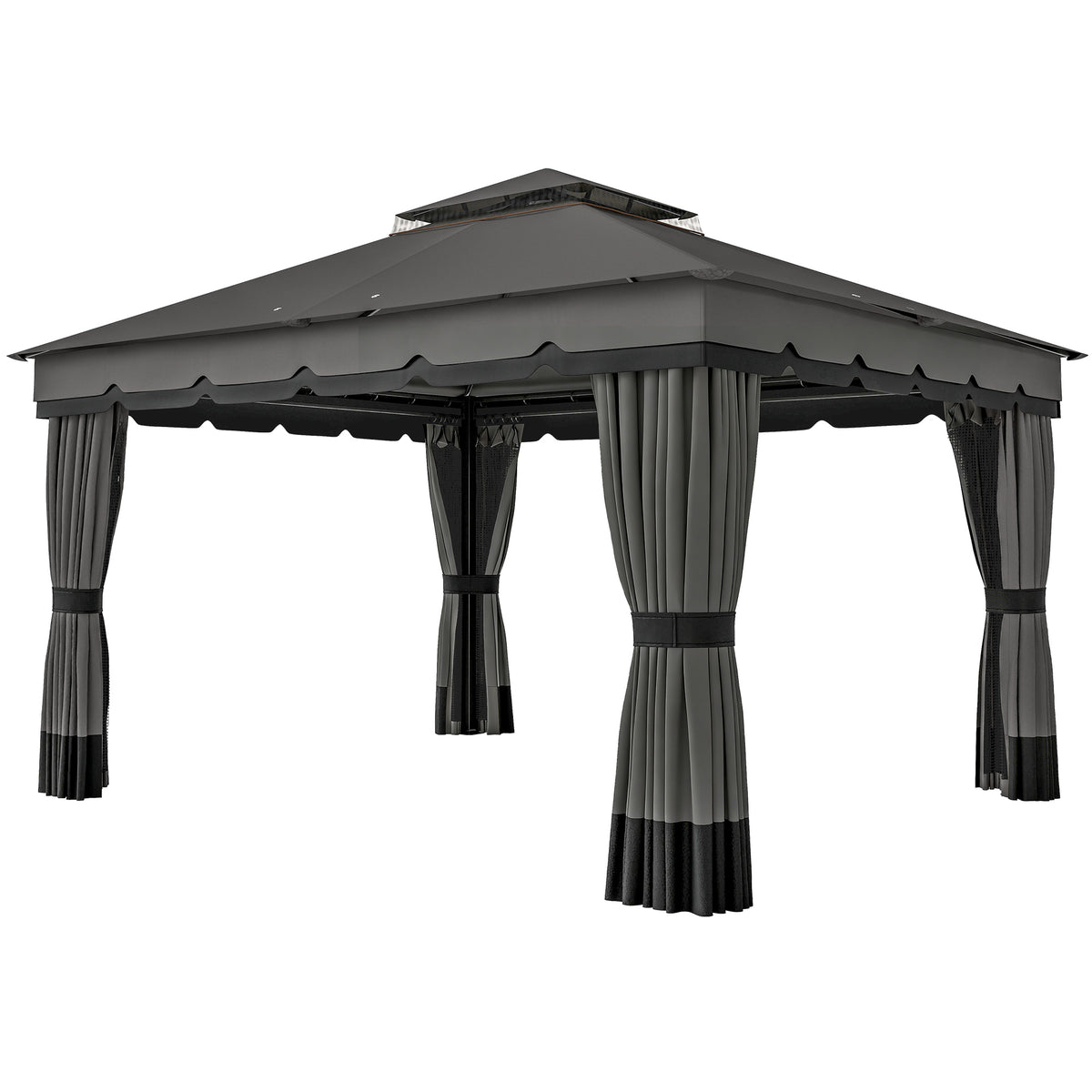 Patio Gazebo 10' x 12' Double Roof Dark Grey-Gazebos-DECOROLALA