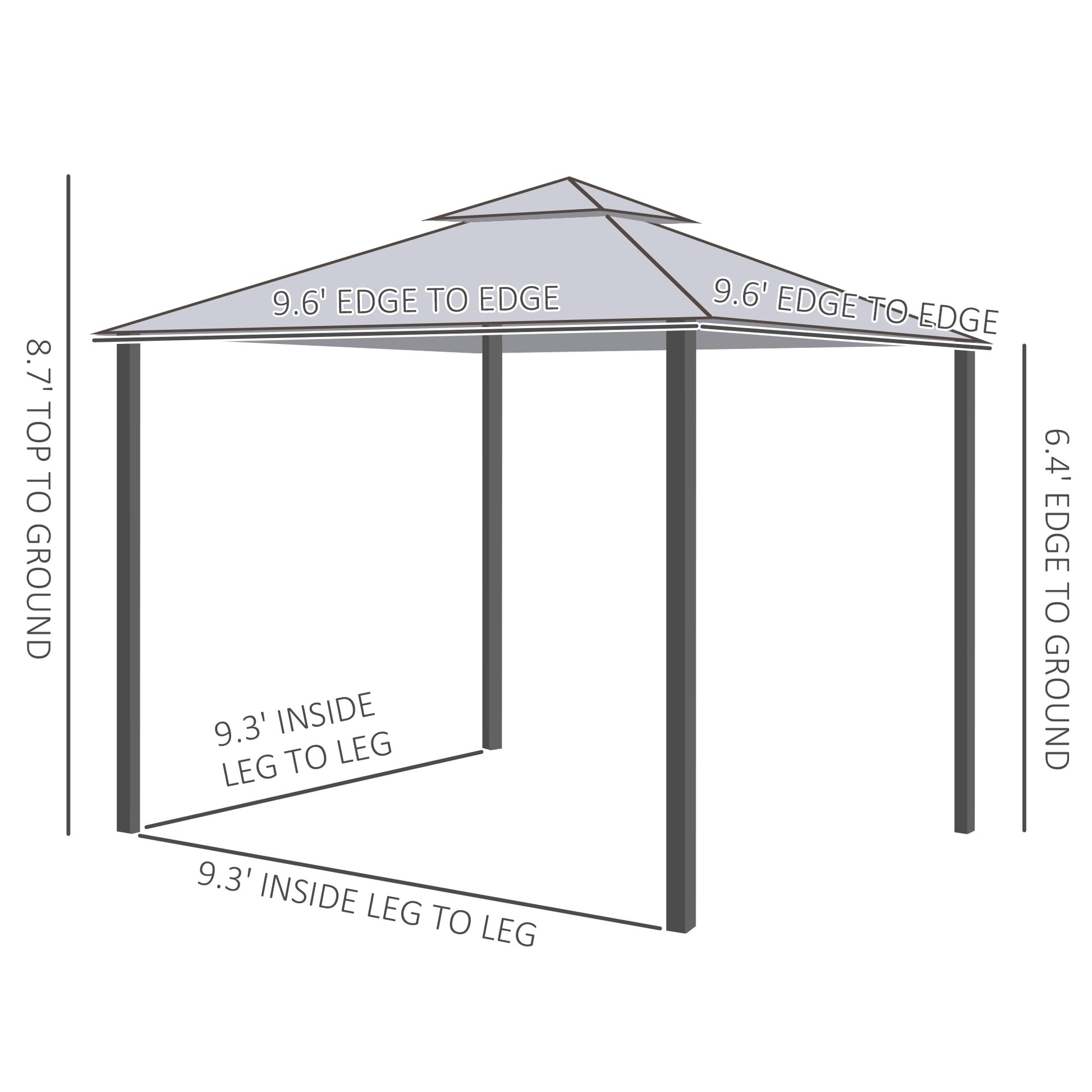 Patio Gazebo 10x10 2-Tier Roof Grey Mosquito Netting-DECOROLALA