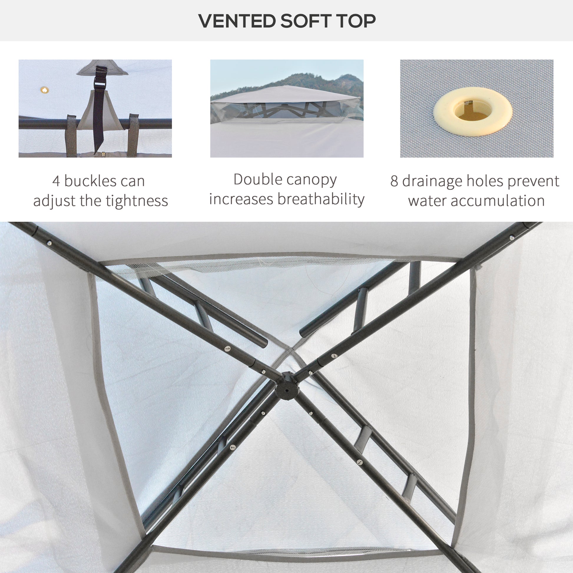 Patio Gazebo 10x10 2-Tier Roof Grey Mosquito Netting-DECOROLALA