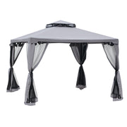 Patio Gazebo 10x10 2-Tier Roof Grey Mosquito Netting-DECOROLALA