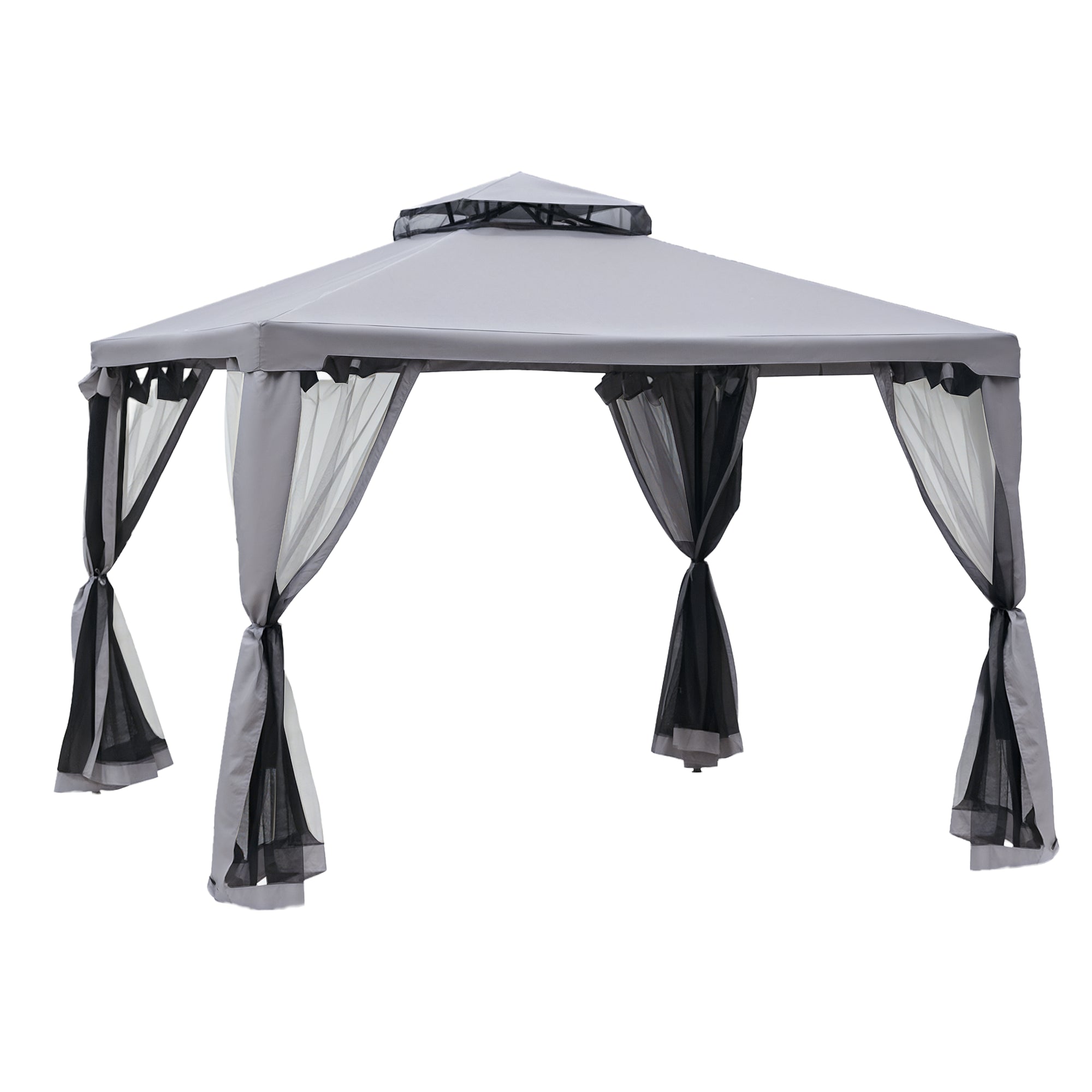 Patio Gazebo 10x10 2-Tier Roof Grey Mosquito Netting-DECOROLALA