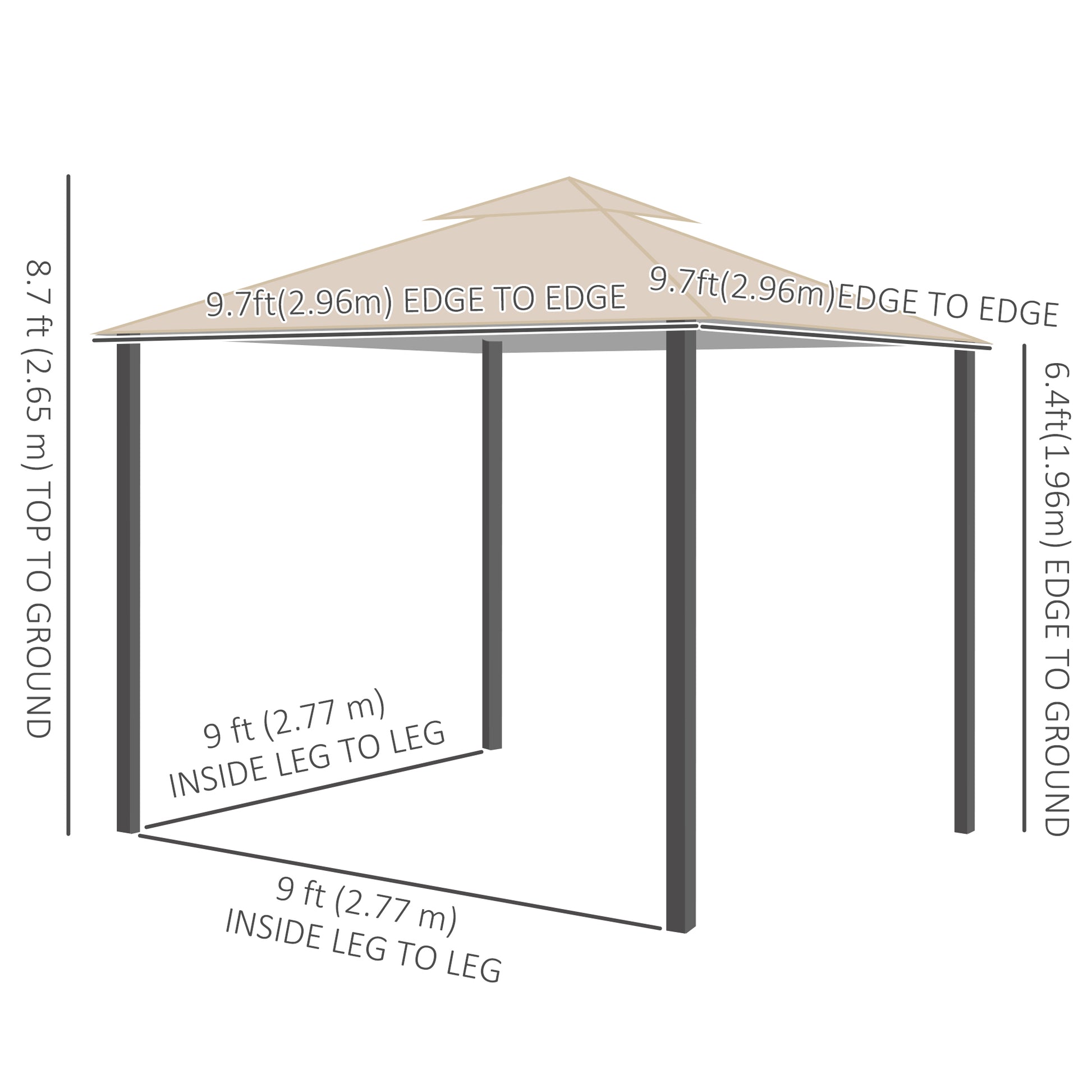Patio Gazebo 10x10 ft Double Canopy Khaki-DECOROLALA