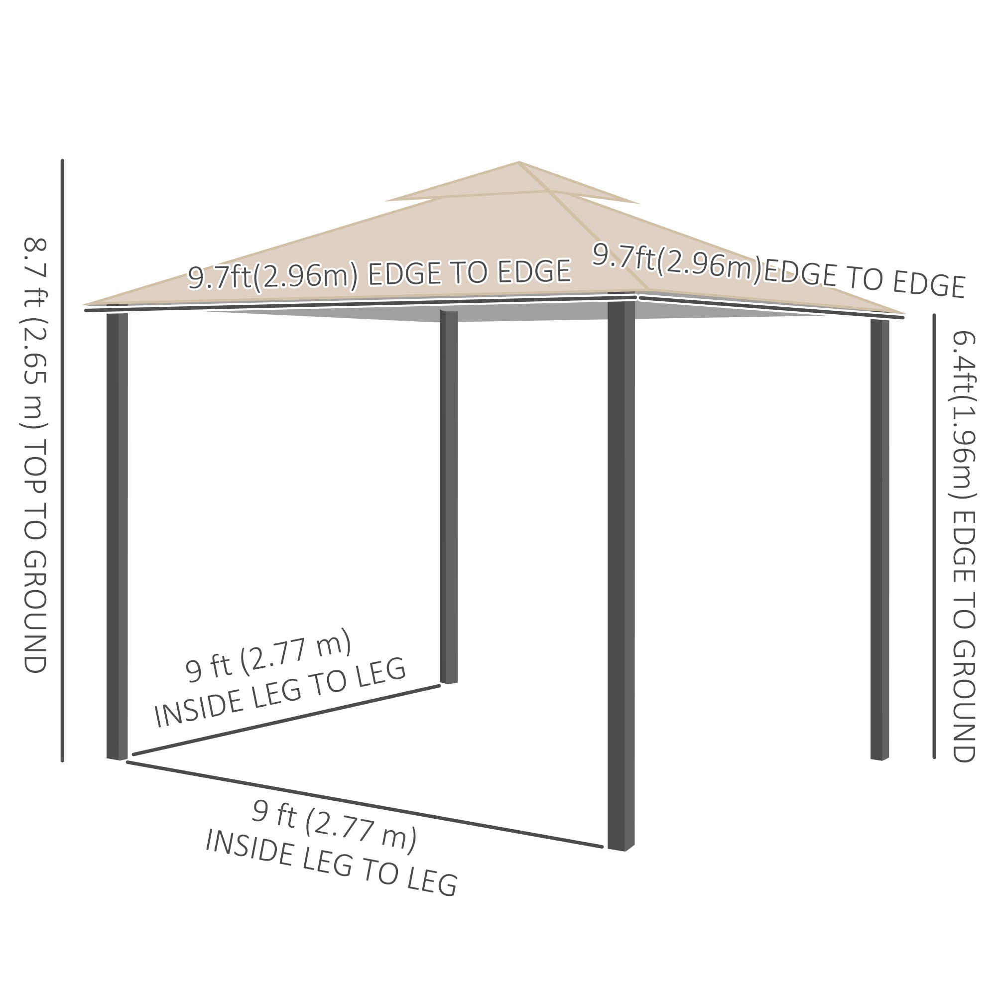 Patio Gazebo 10x10 ft Double Canopy Khaki-DECOROLALA