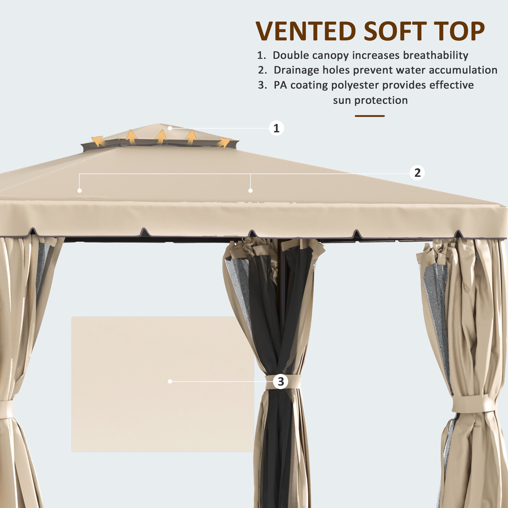 Patio Gazebo 10x10 ft Double Canopy Khaki-DECOROLALA