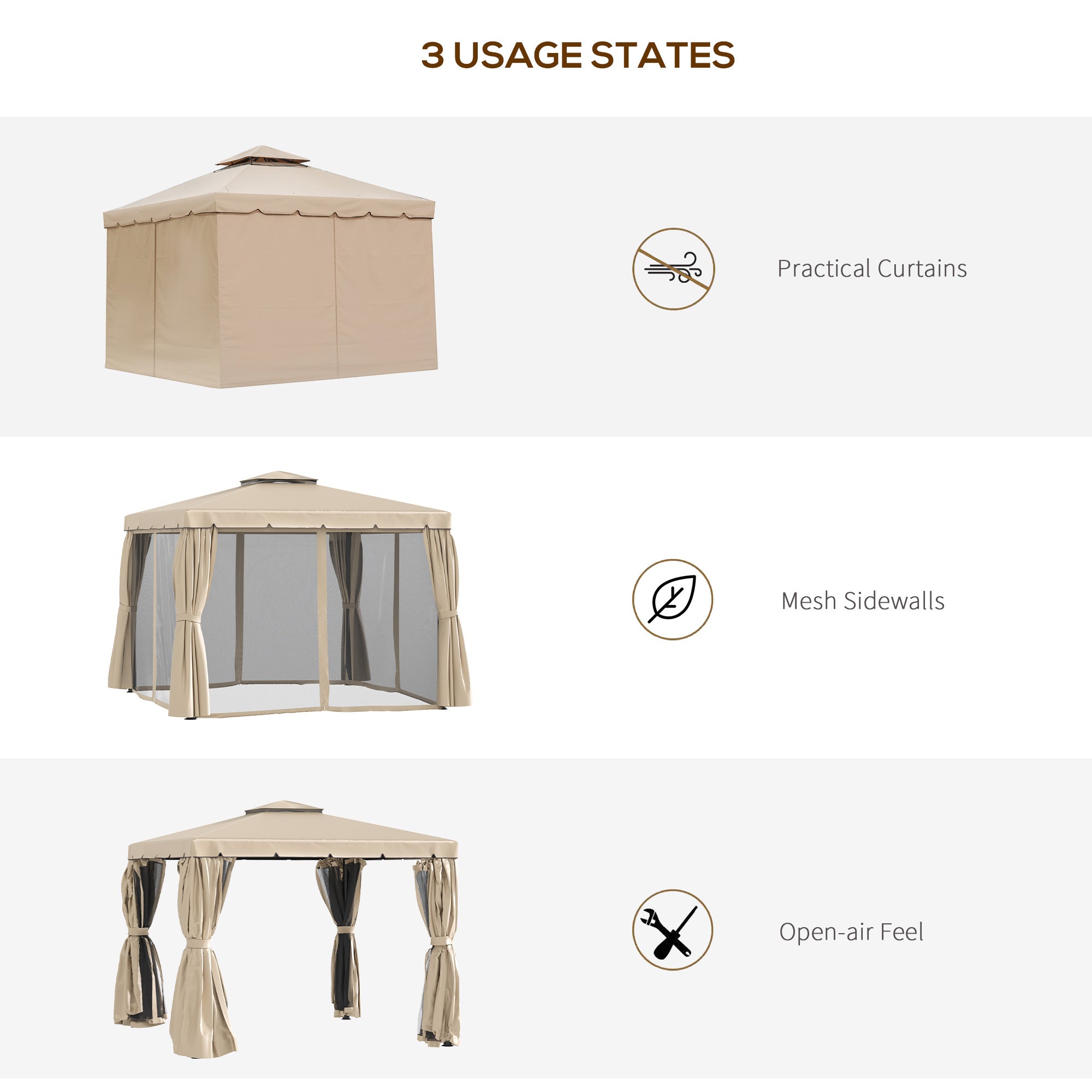 Patio Gazebo 10x10 ft Double Canopy Khaki-DECOROLALA