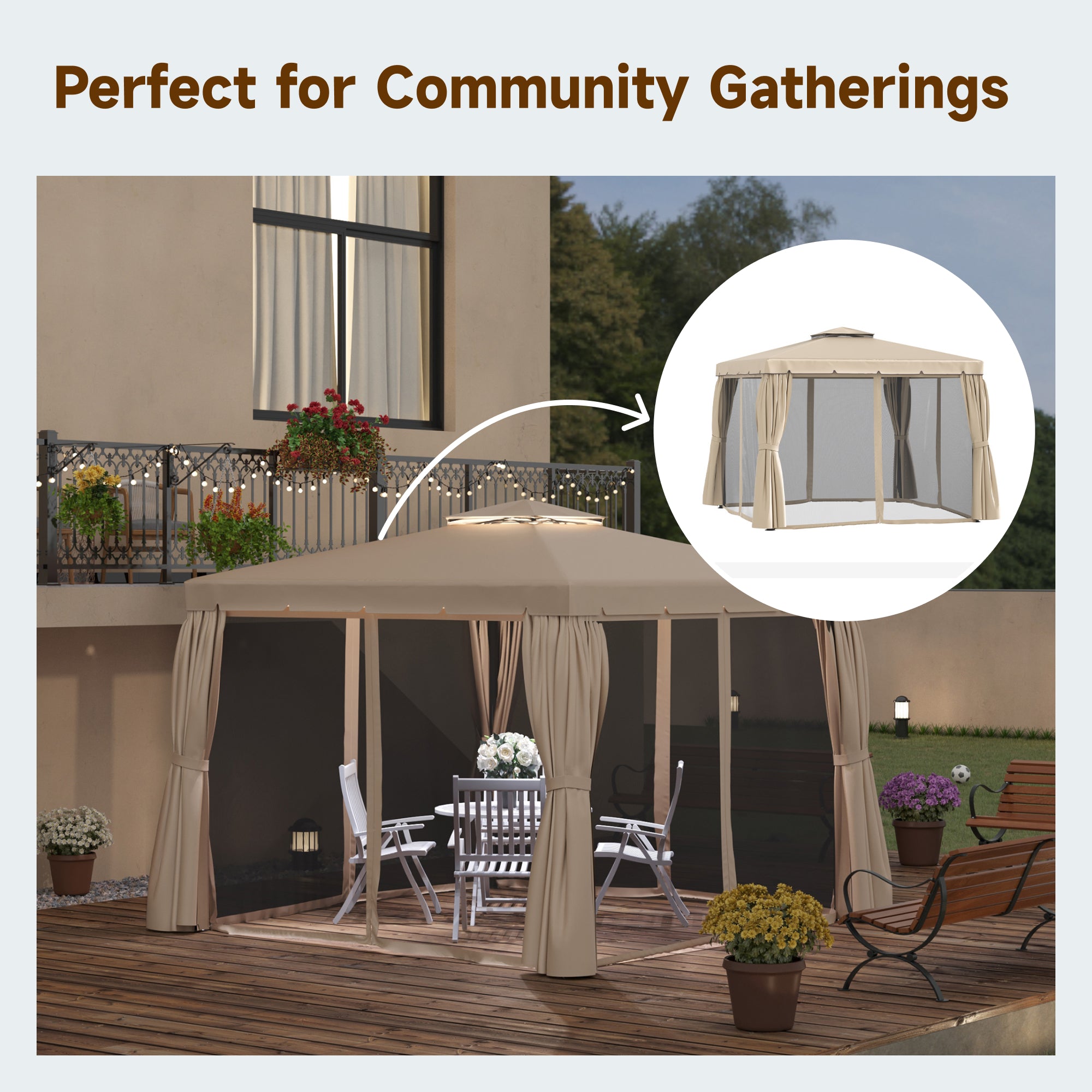 Patio Gazebo 10x10 ft Double Canopy Khaki-DECOROLALA