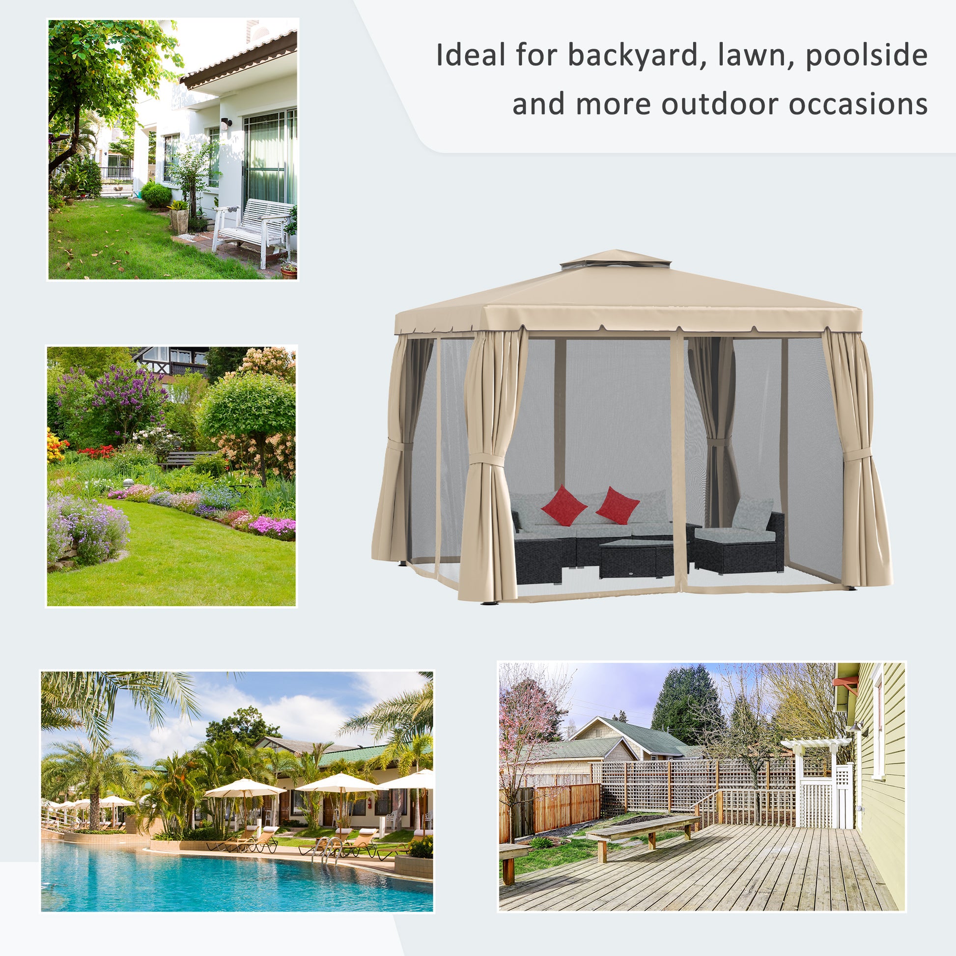 Patio Gazebo 10x10 ft Double Canopy Khaki-DECOROLALA