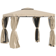Patio Gazebo 10x10 ft Double Canopy Khaki-DECOROLALA