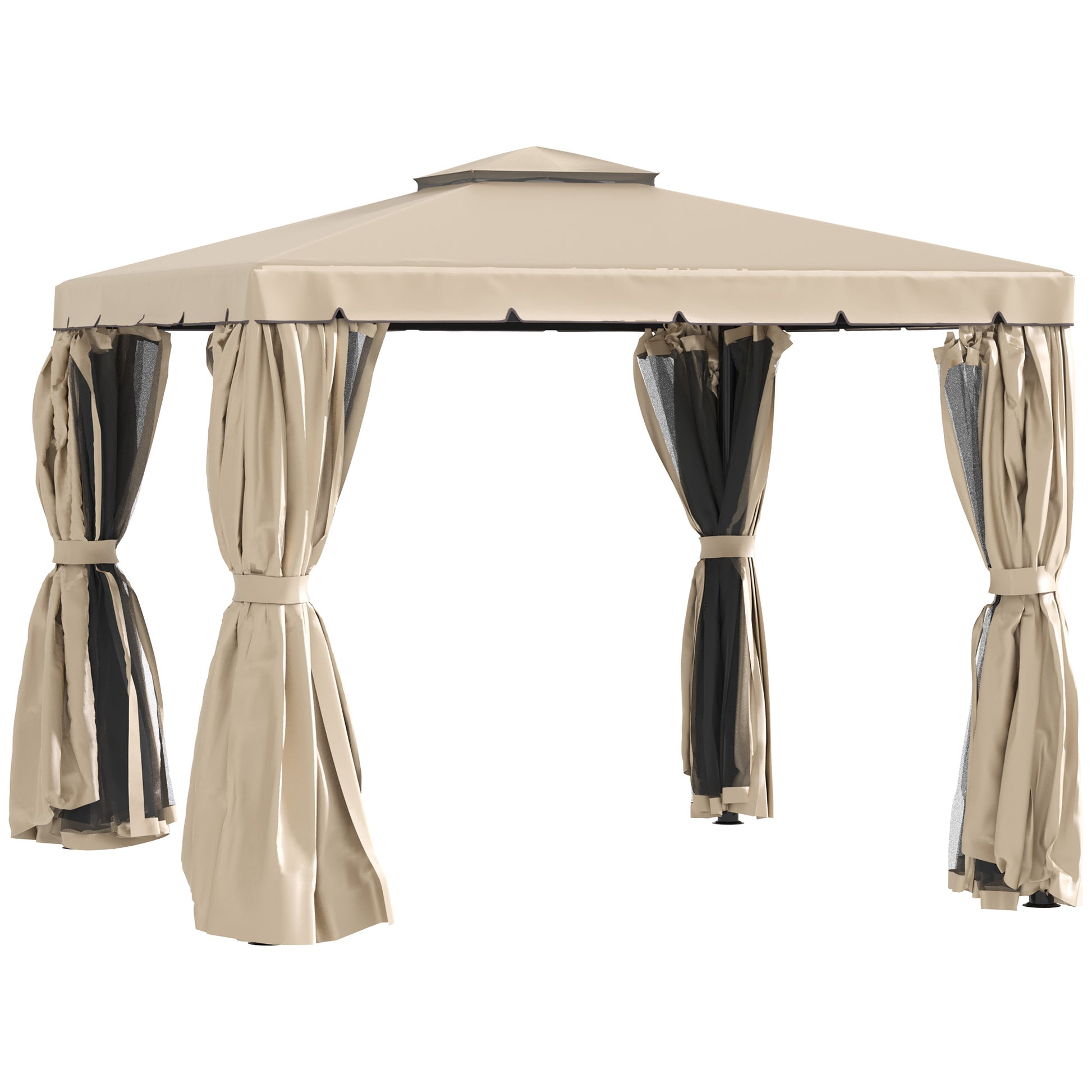 Patio Gazebo 10x10 ft Double Canopy Khaki-DECOROLALA