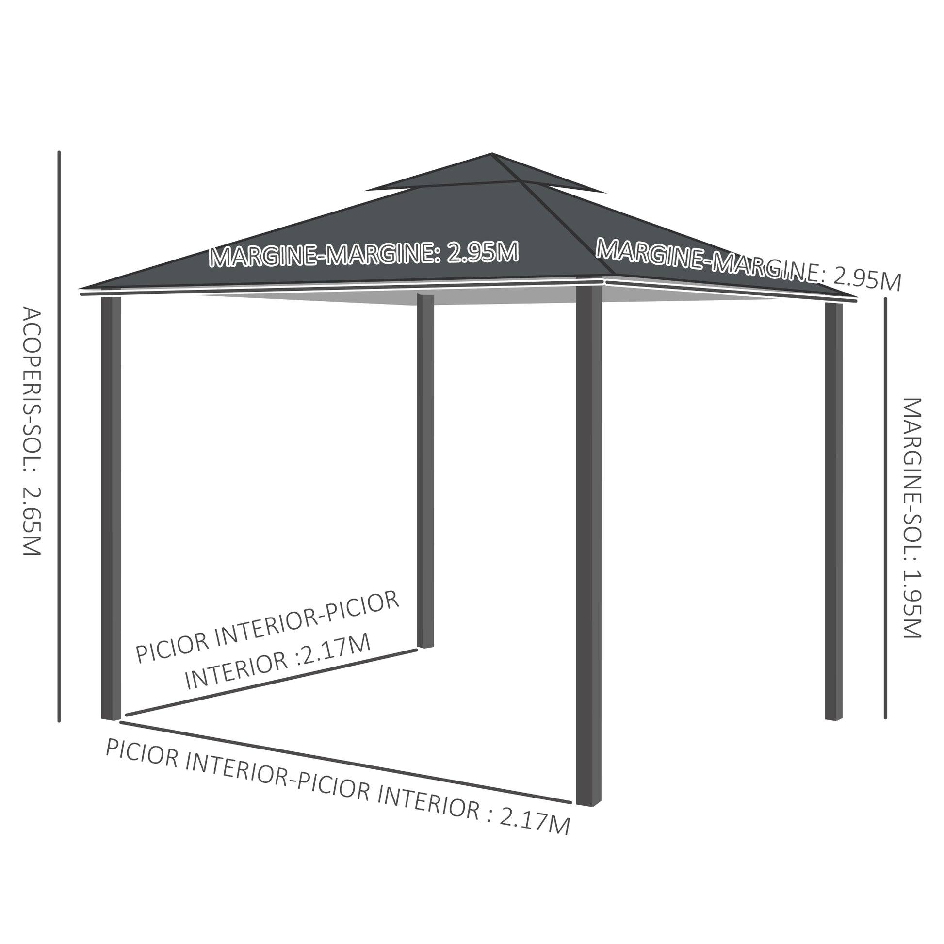 Patio Gazebo 10x10 ft Double-Roof Dark Grey-DECOROLALA