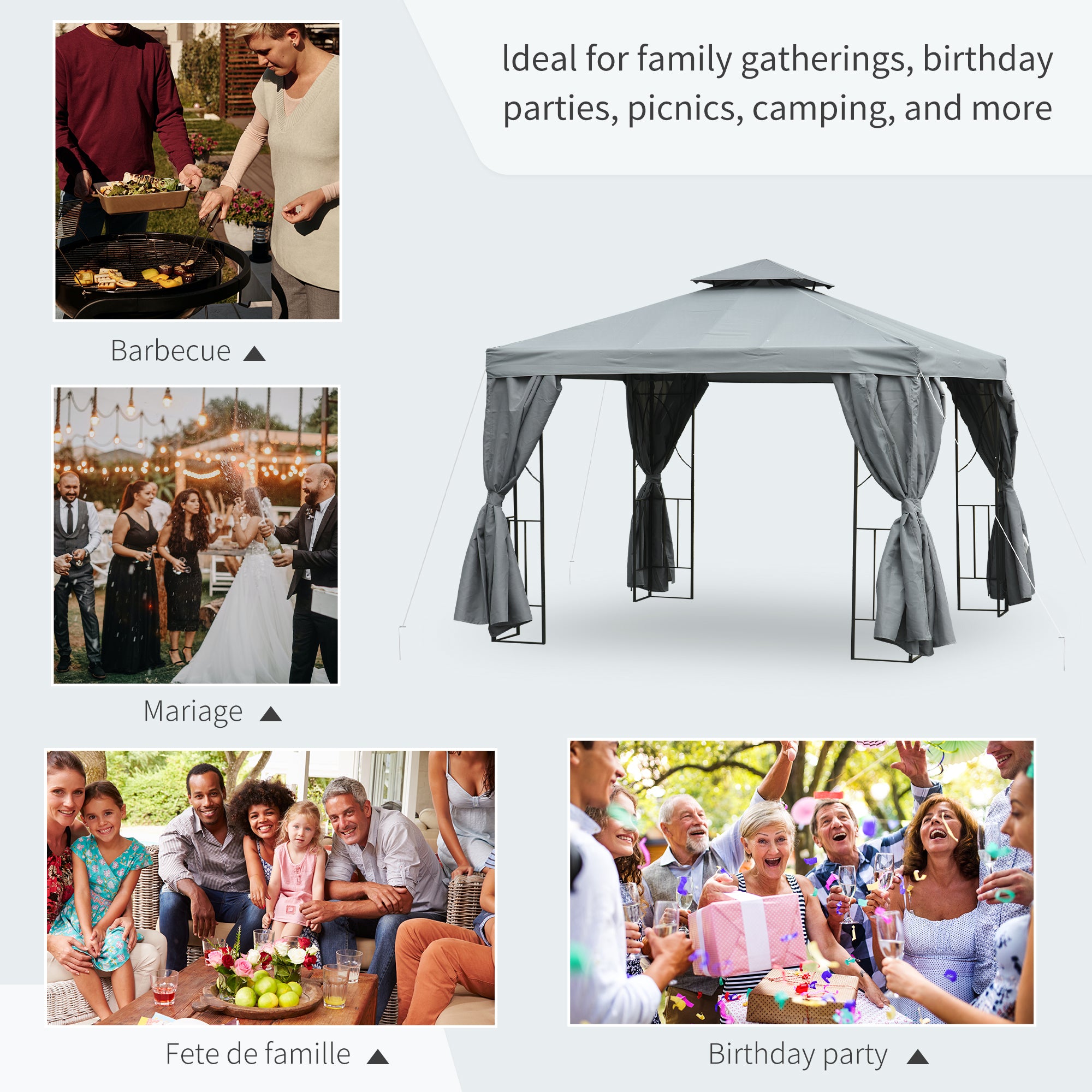 Patio Gazebo 10x10 ft Double-Roof Dark Grey-DECOROLALA