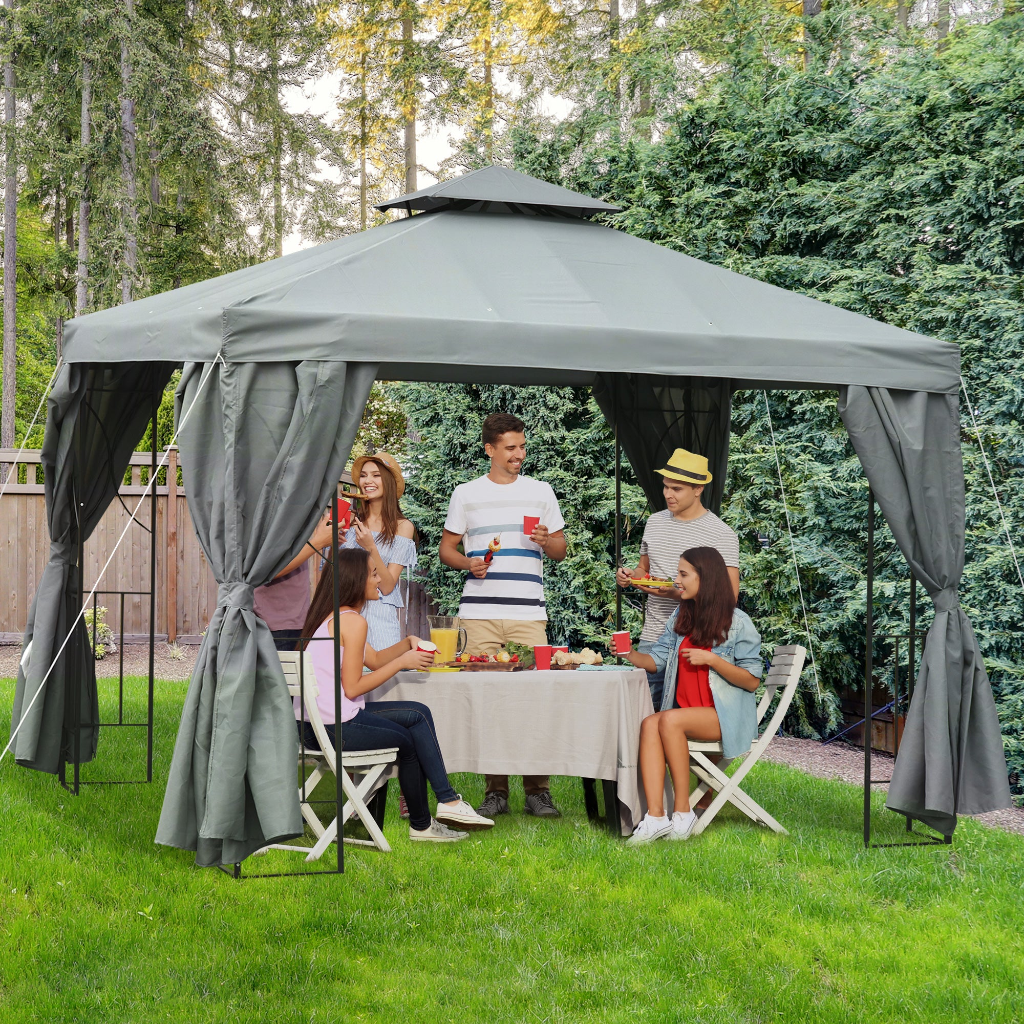 Patio Gazebo 10x10 ft Double-Roof Dark Grey-DECOROLALA