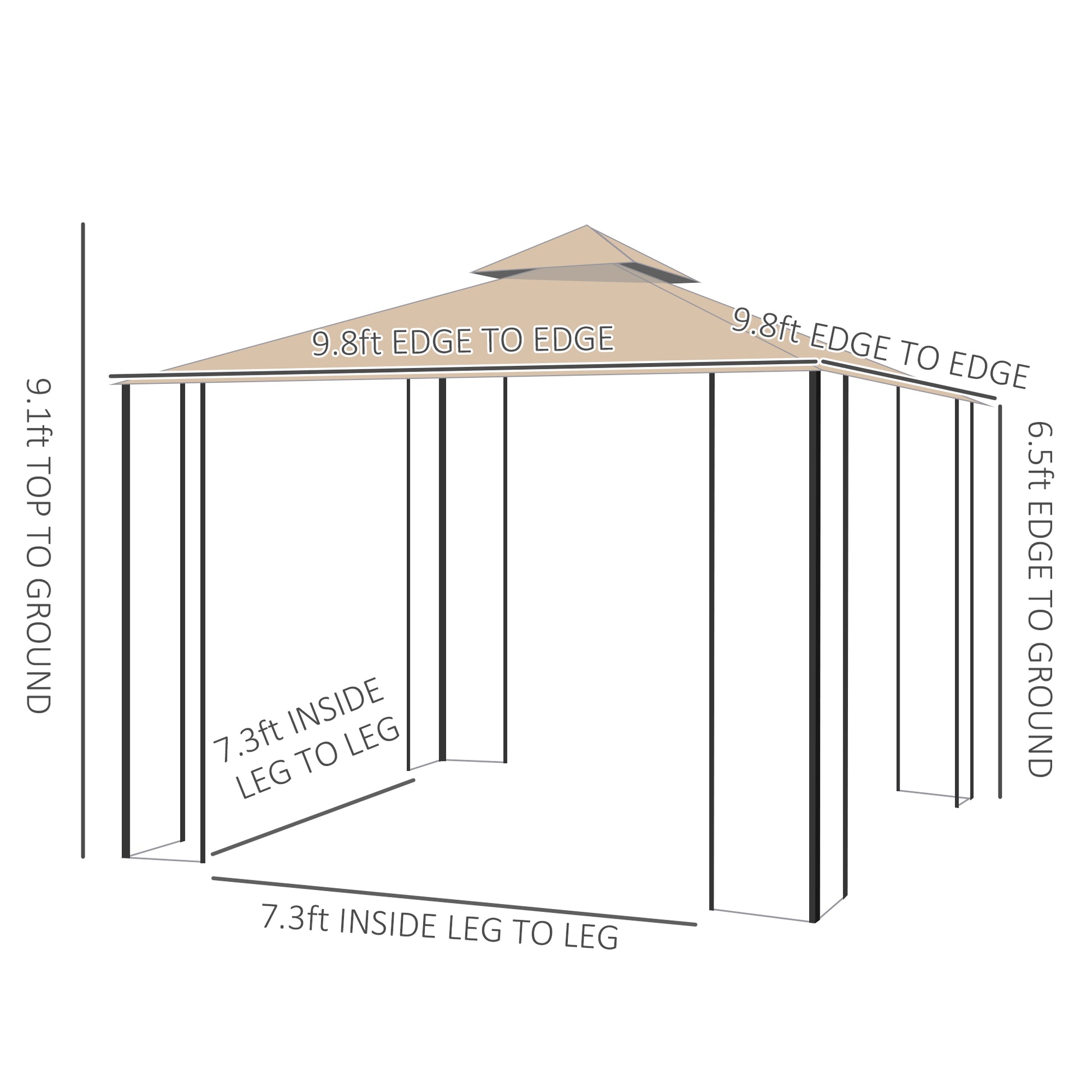 Patio Gazebo 10x10ft Double Top - Sand-DECOROLALA
