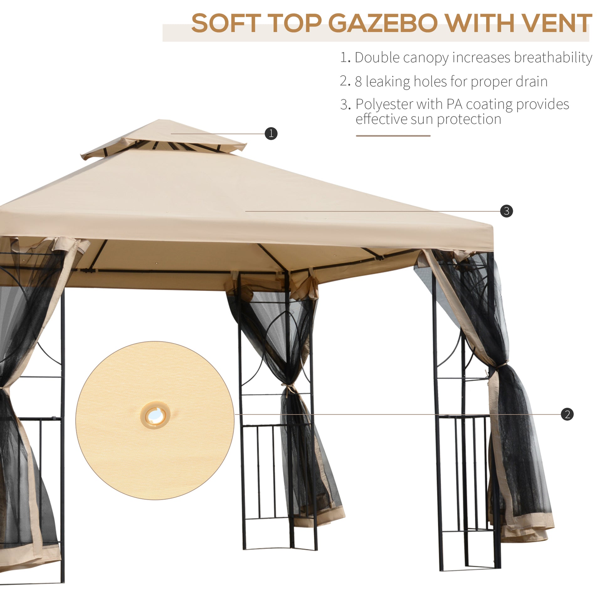 Patio Gazebo 10x10ft Double Top - Sand-DECOROLALA