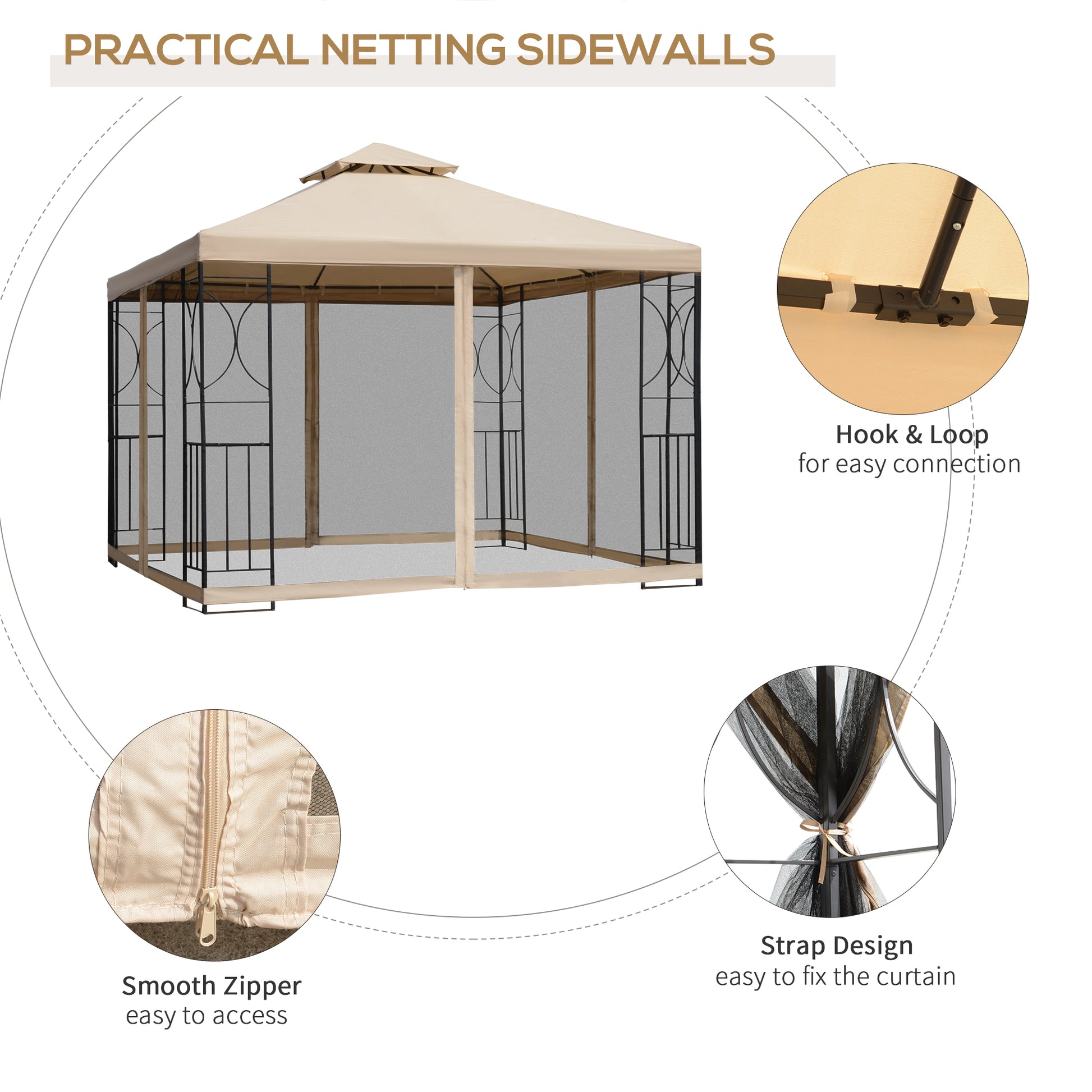 Patio Gazebo 10x10ft Double Top - Sand-DECOROLALA