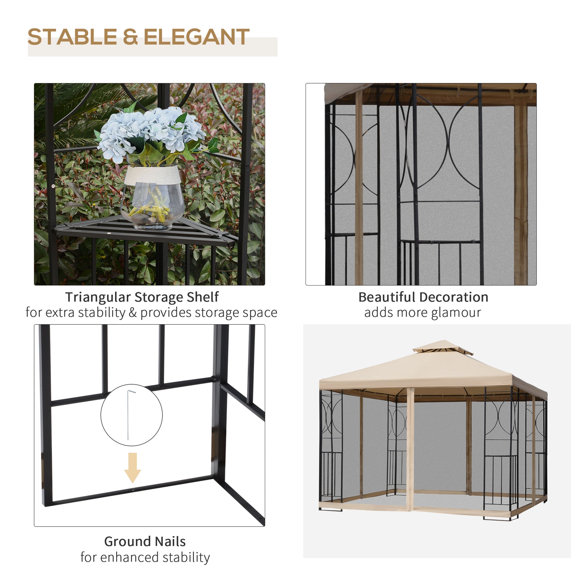 Patio Gazebo 10x10ft Double Top - Sand-DECOROLALA