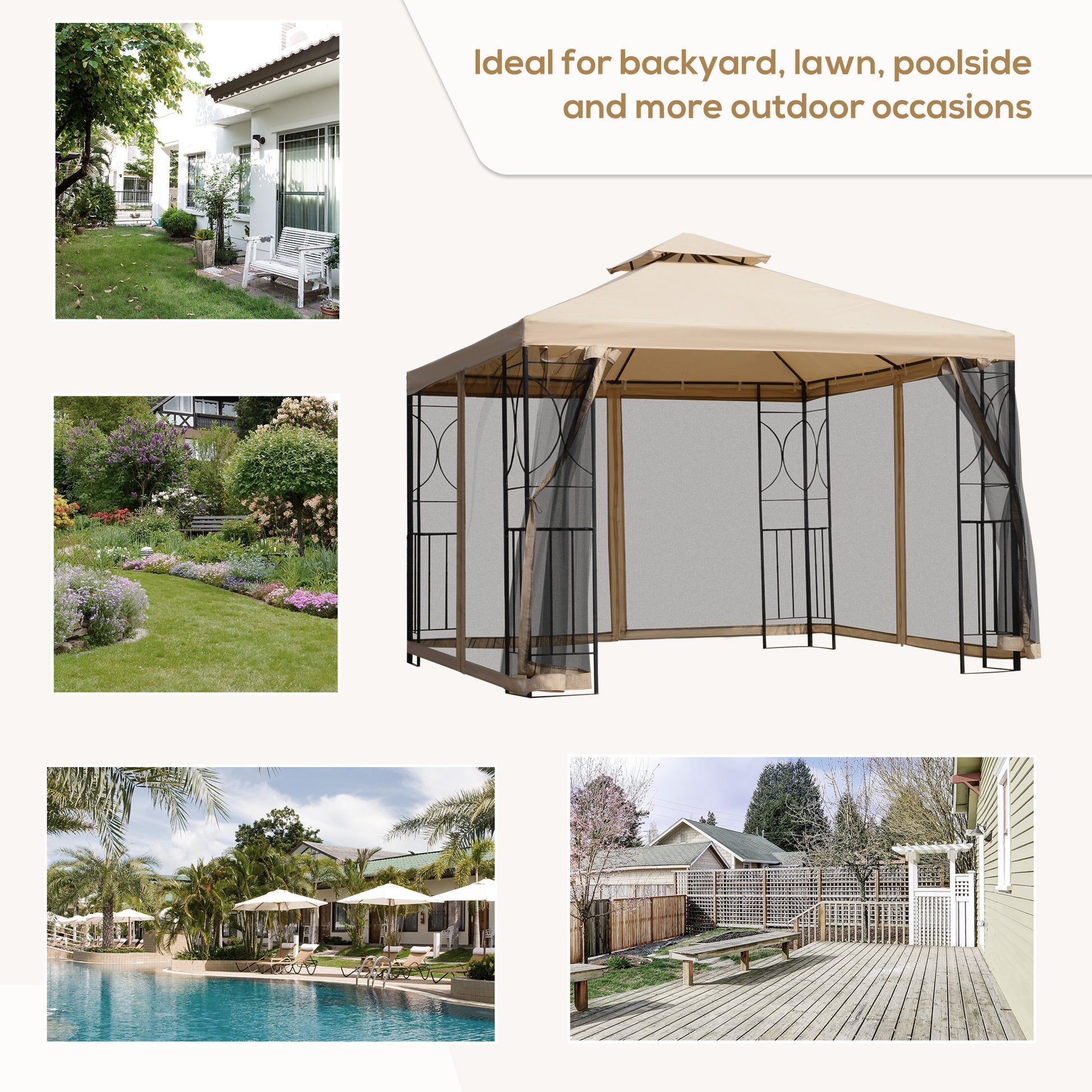 Patio Gazebo 10x10ft Double Top - Sand-DECOROLALA