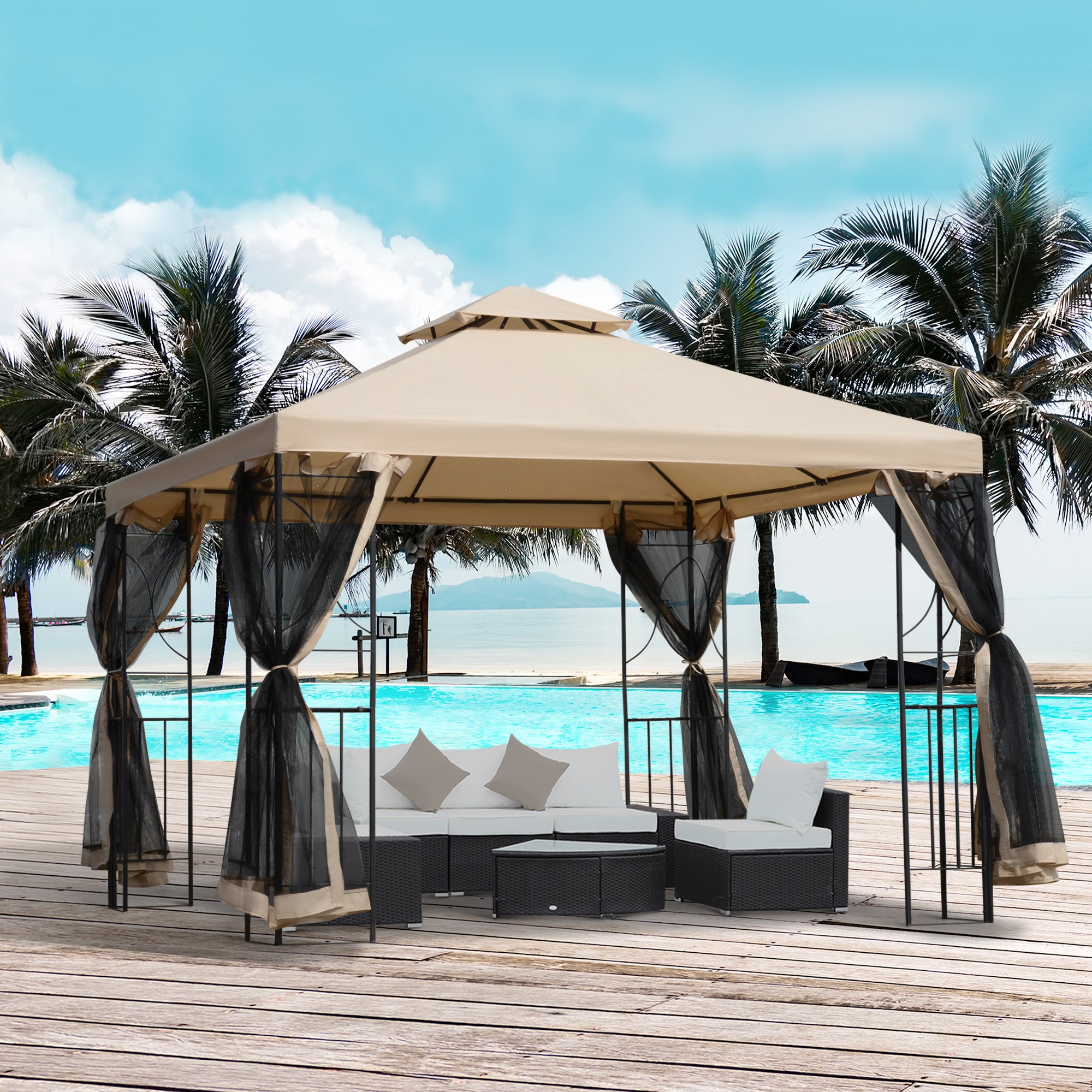 Patio Gazebo 10x10ft Double Top - Sand-DECOROLALA