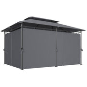 Patio Gazebo 10'x13' Double Roof Grey Curtains-DECOROLALA