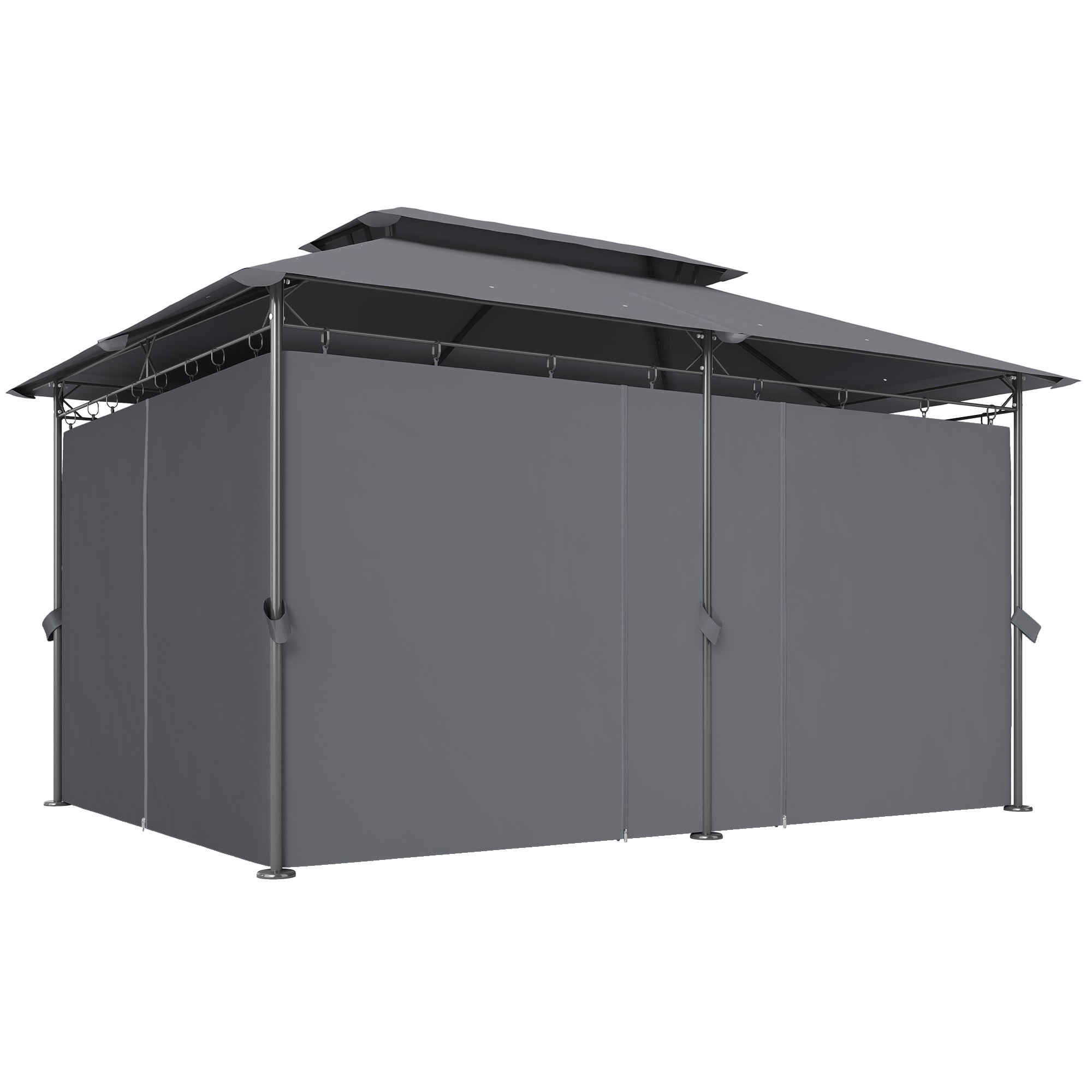 Patio Gazebo 10'x13' Double Roof Grey Curtains-DECOROLALA