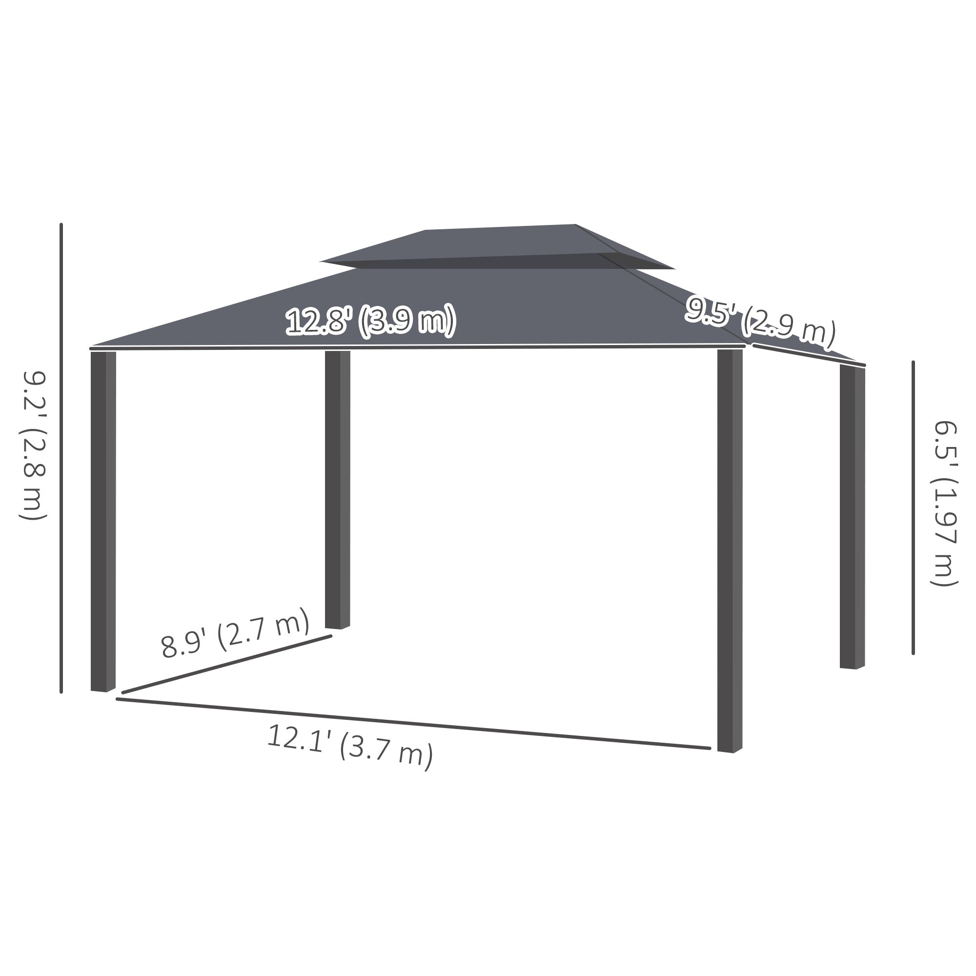 Patio Gazebo 13' x 10' Double Roof Black-DECOROLALA