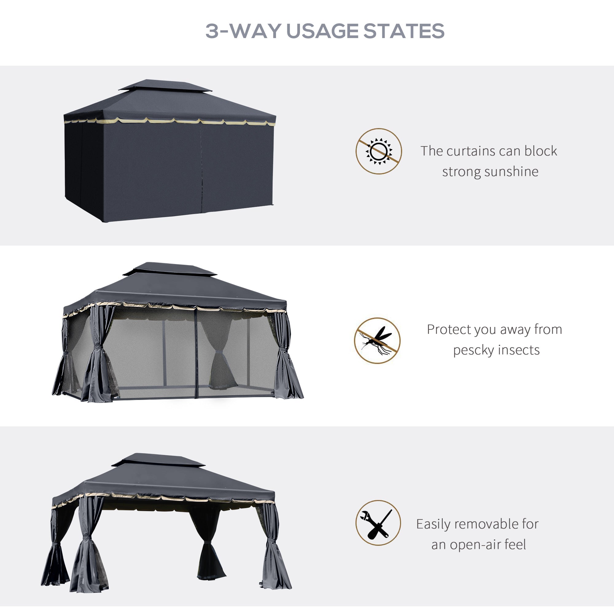 Patio Gazebo 13' x 10' Double Roof Black-DECOROLALA