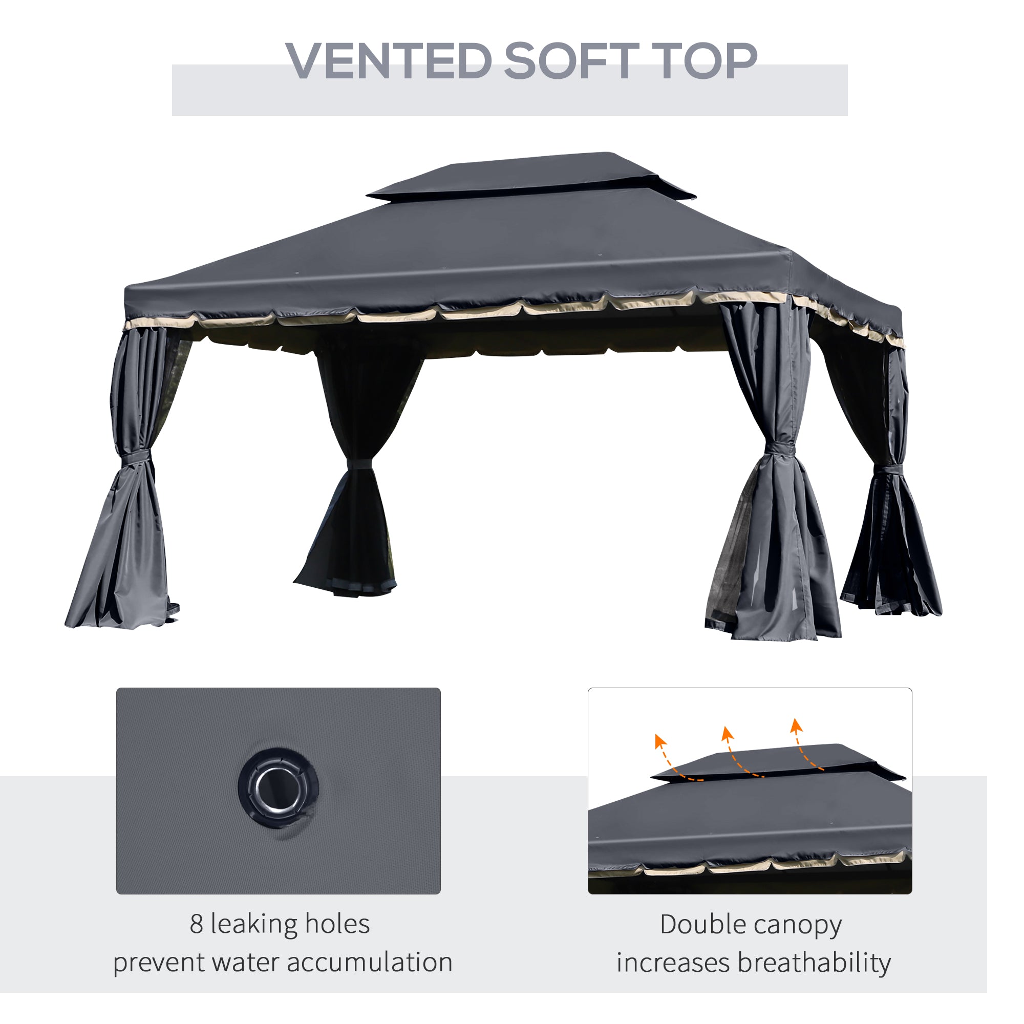Patio Gazebo 13' x 10' Double Roof Black-DECOROLALA