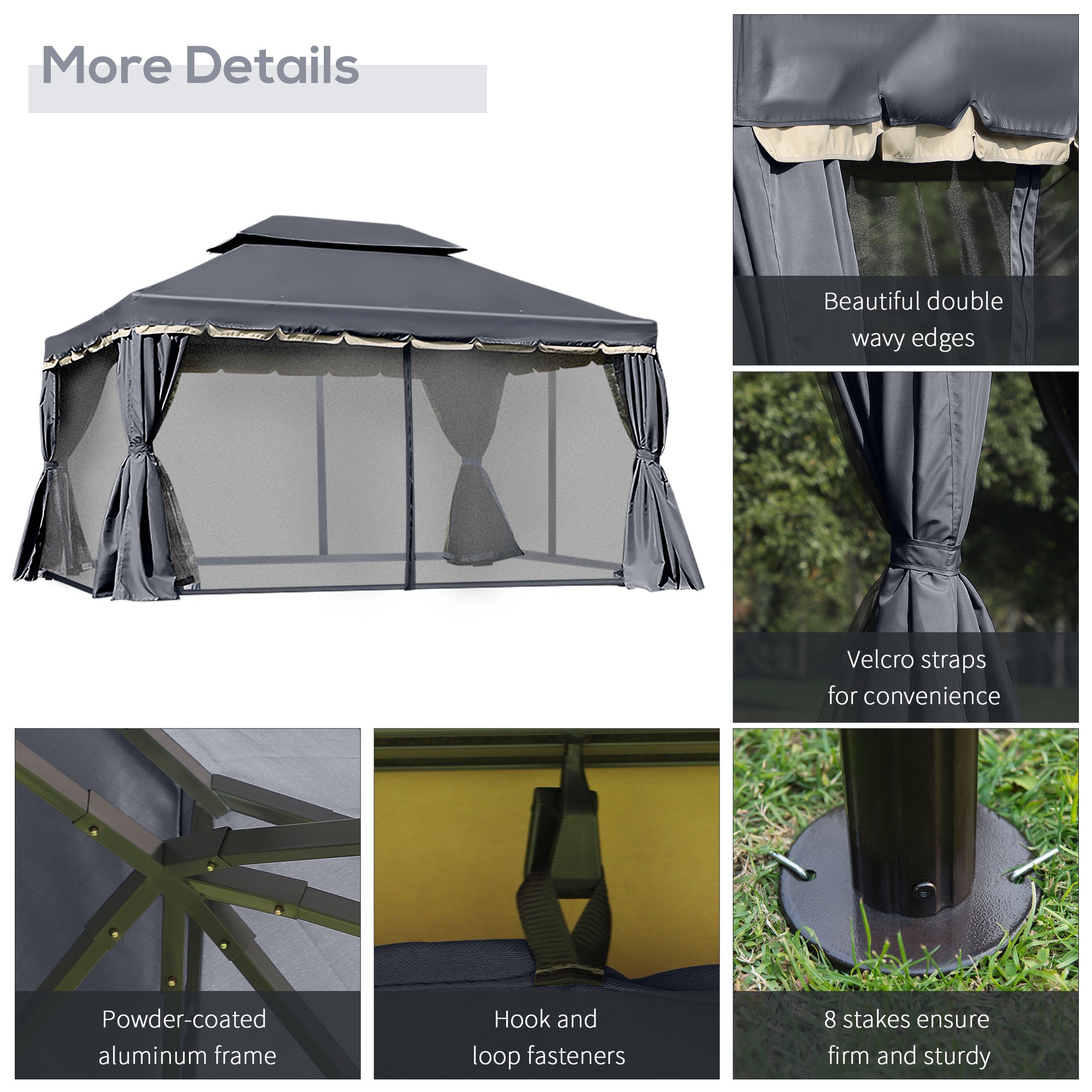 Patio Gazebo 13' x 10' Double Roof Black-DECOROLALA