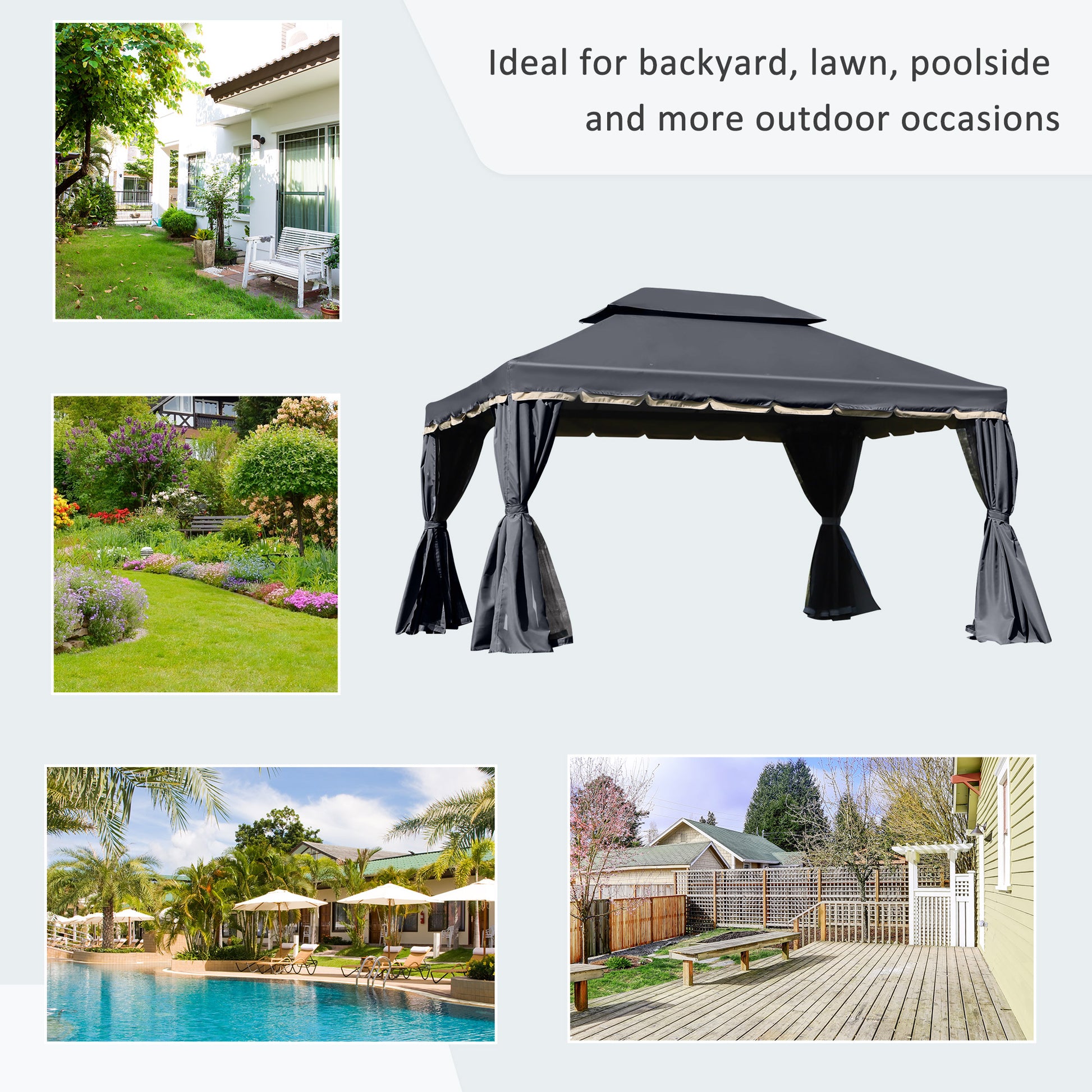 Patio Gazebo 13' x 10' Double Roof Black-DECOROLALA