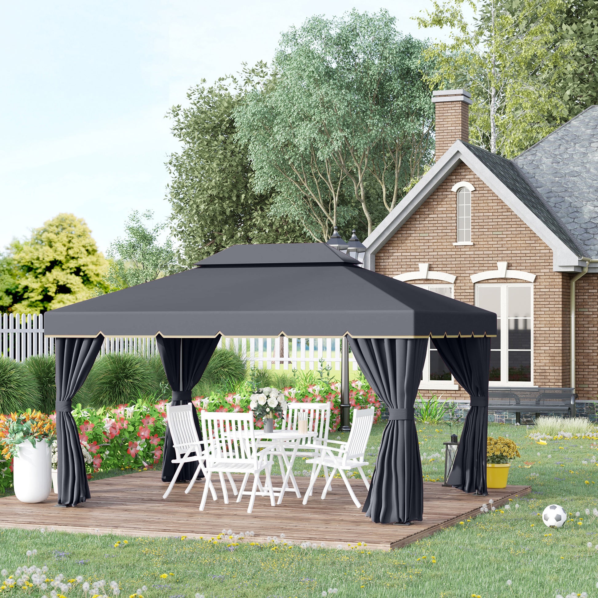 Patio Gazebo 13' x 10' Double Roof Black-DECOROLALA