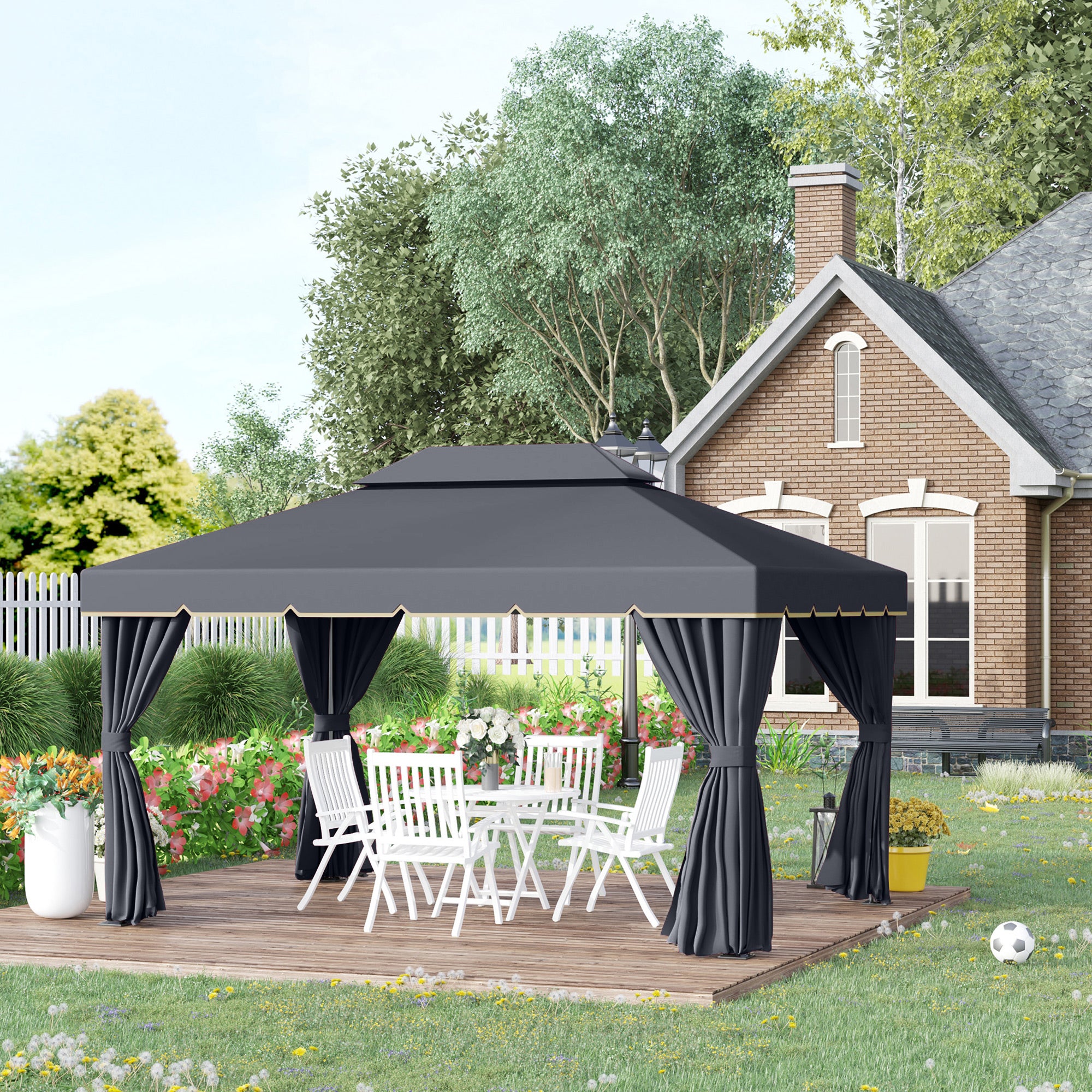 Patio Gazebo 13' x 10' Double Roof Black-DECOROLALA