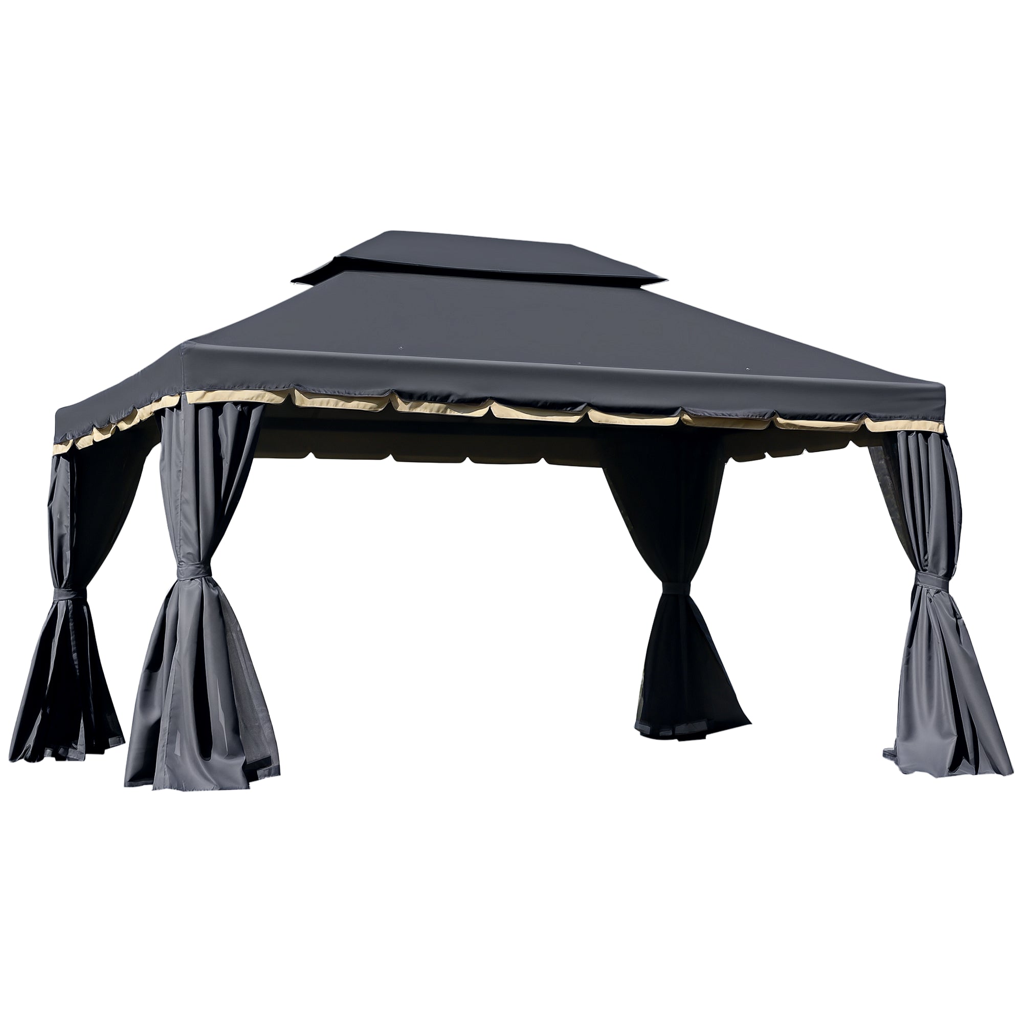 Patio Gazebo 13' x 10' Double Roof Black-DECOROLALA