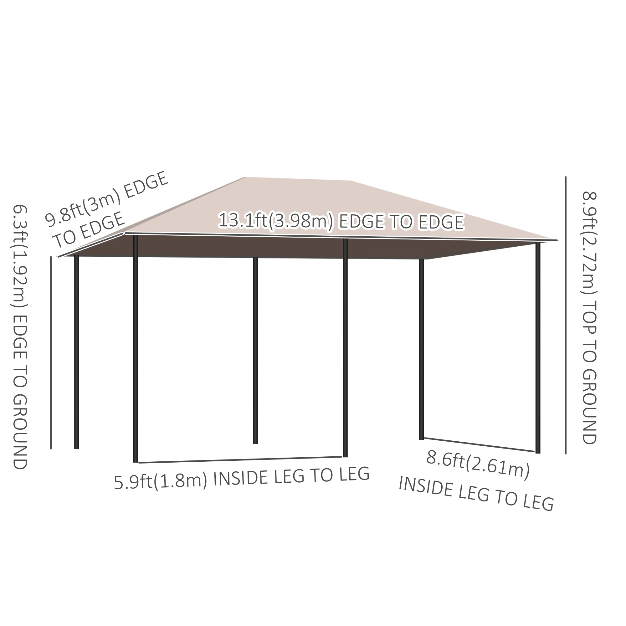 Patio Gazebo 13'x10' Steel Canopy - Khaki-DECOROLALA