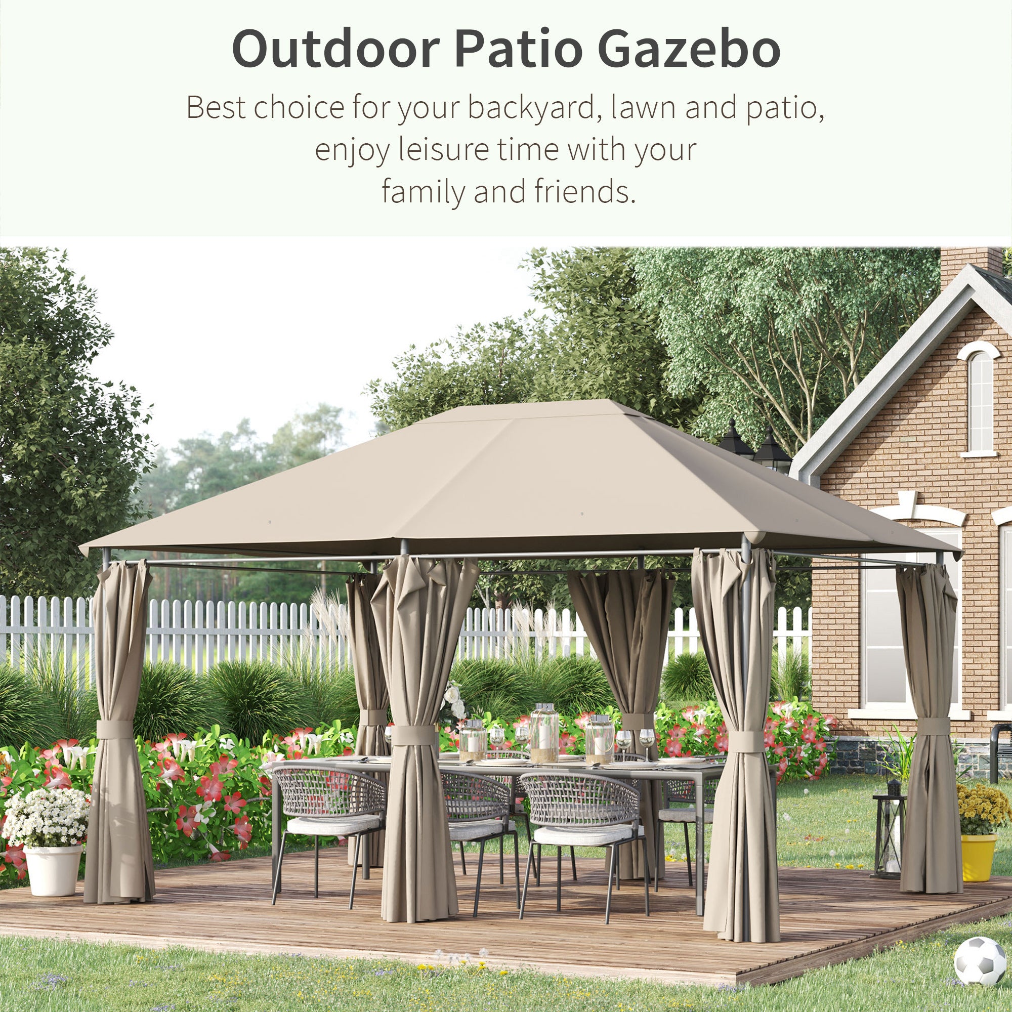 Patio Gazebo 13'x10' Steel Canopy - Khaki-DECOROLALA